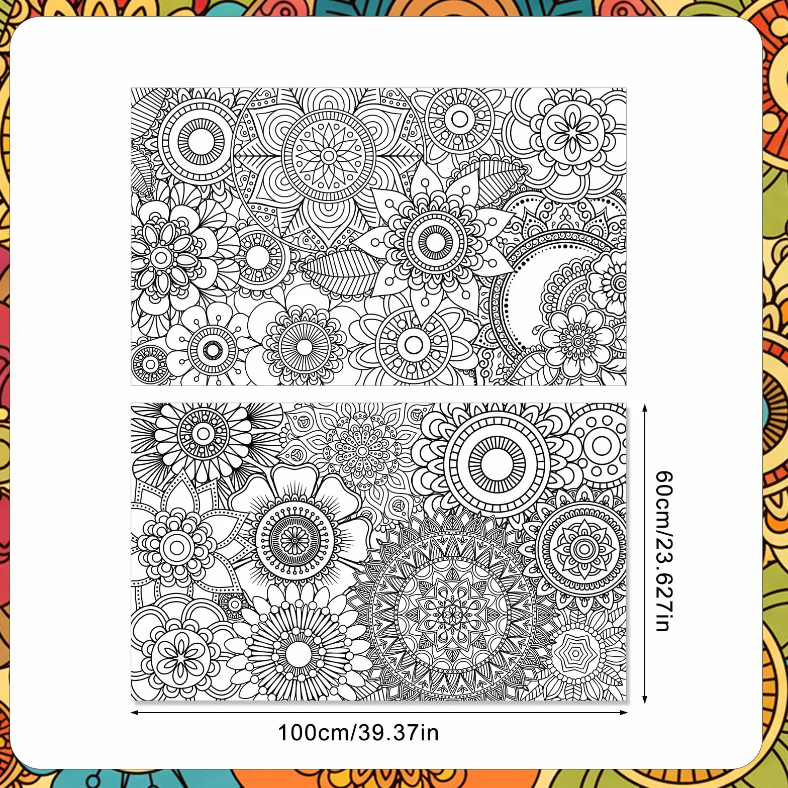 Affiches de Coloriage Géantes Mandala 100x60cm pour Enfants Adultes Adolescents