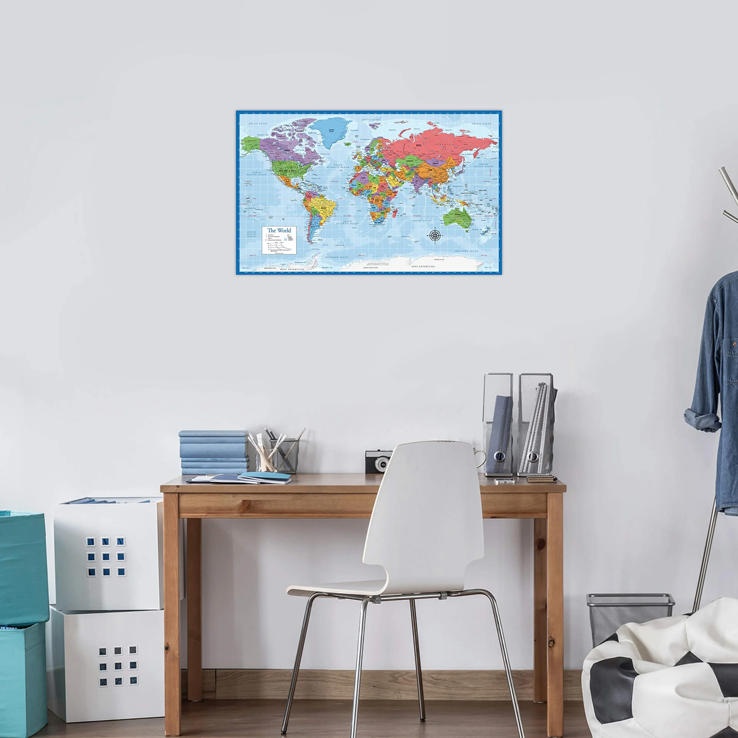 Carte du monde plastifiée murale Terre 45,7 x 73,7 cm bleu