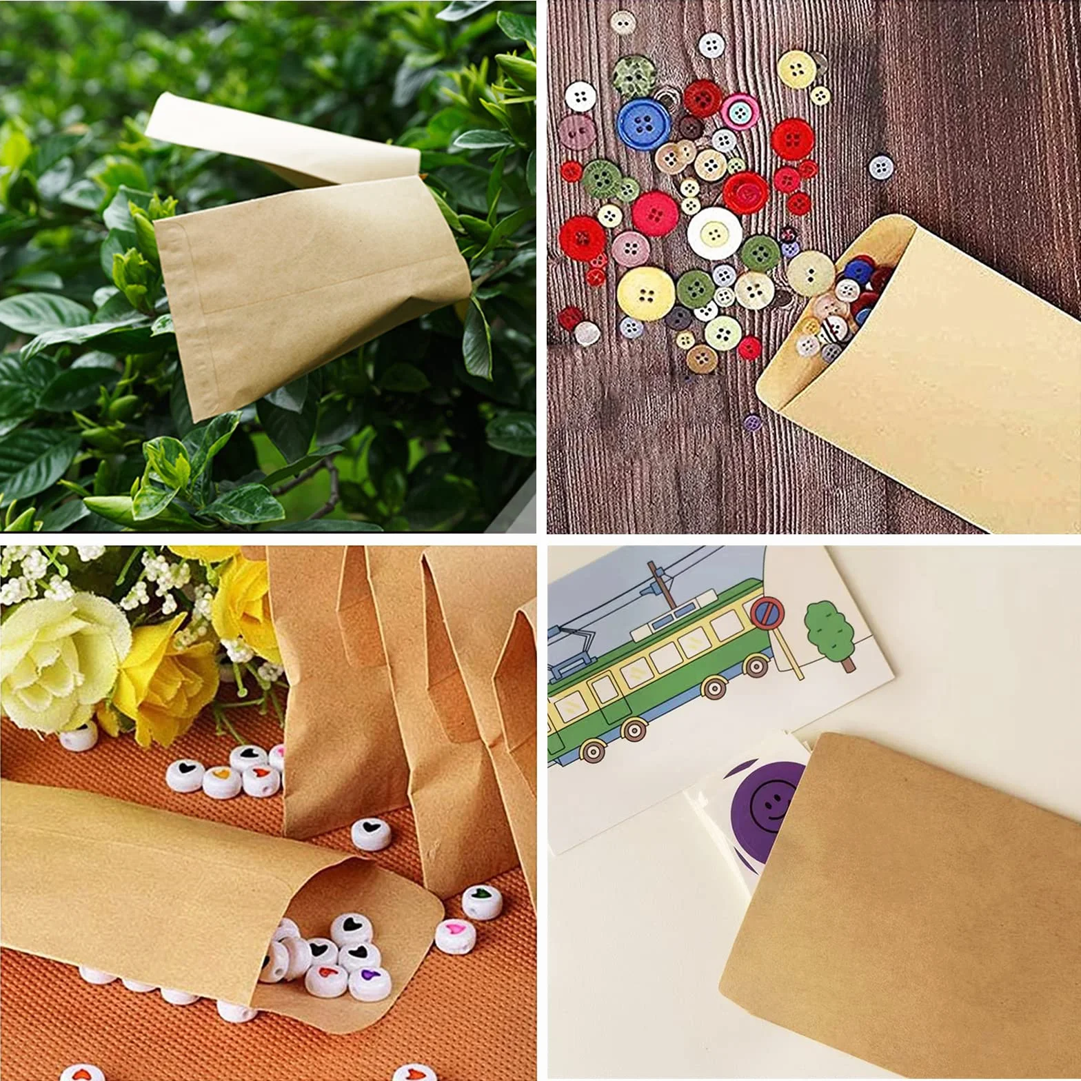 Mini Enveloppe Kraft 100 Pièces avec Ruban Adhésif Double Face 9x16cm pour Cadeau Mariage