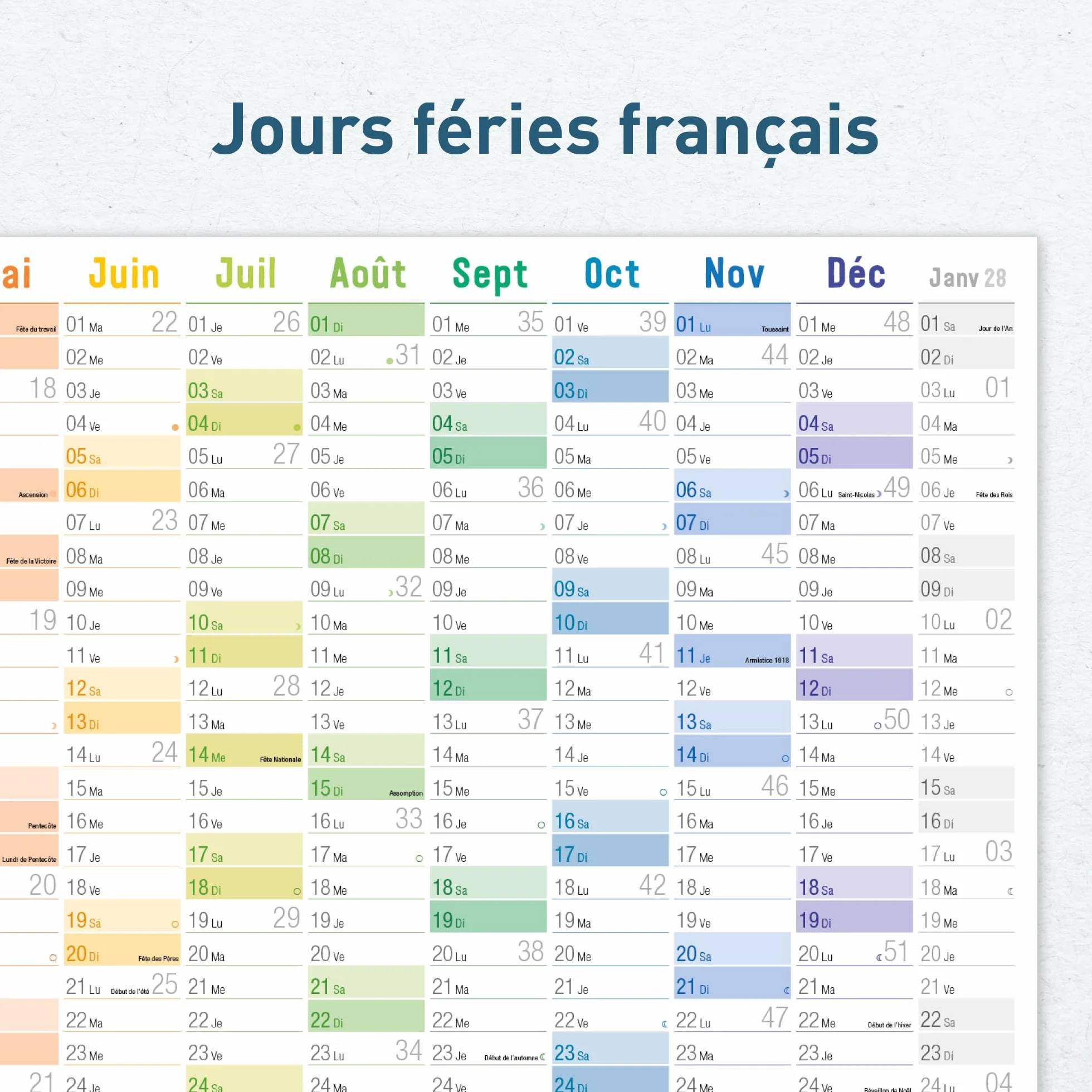 Häfft® Calendrier mural XXL 2027 A1+ papier français 63 x 89 cm plié Rainbow + agenda annuel A4 gratuit jours fériés France