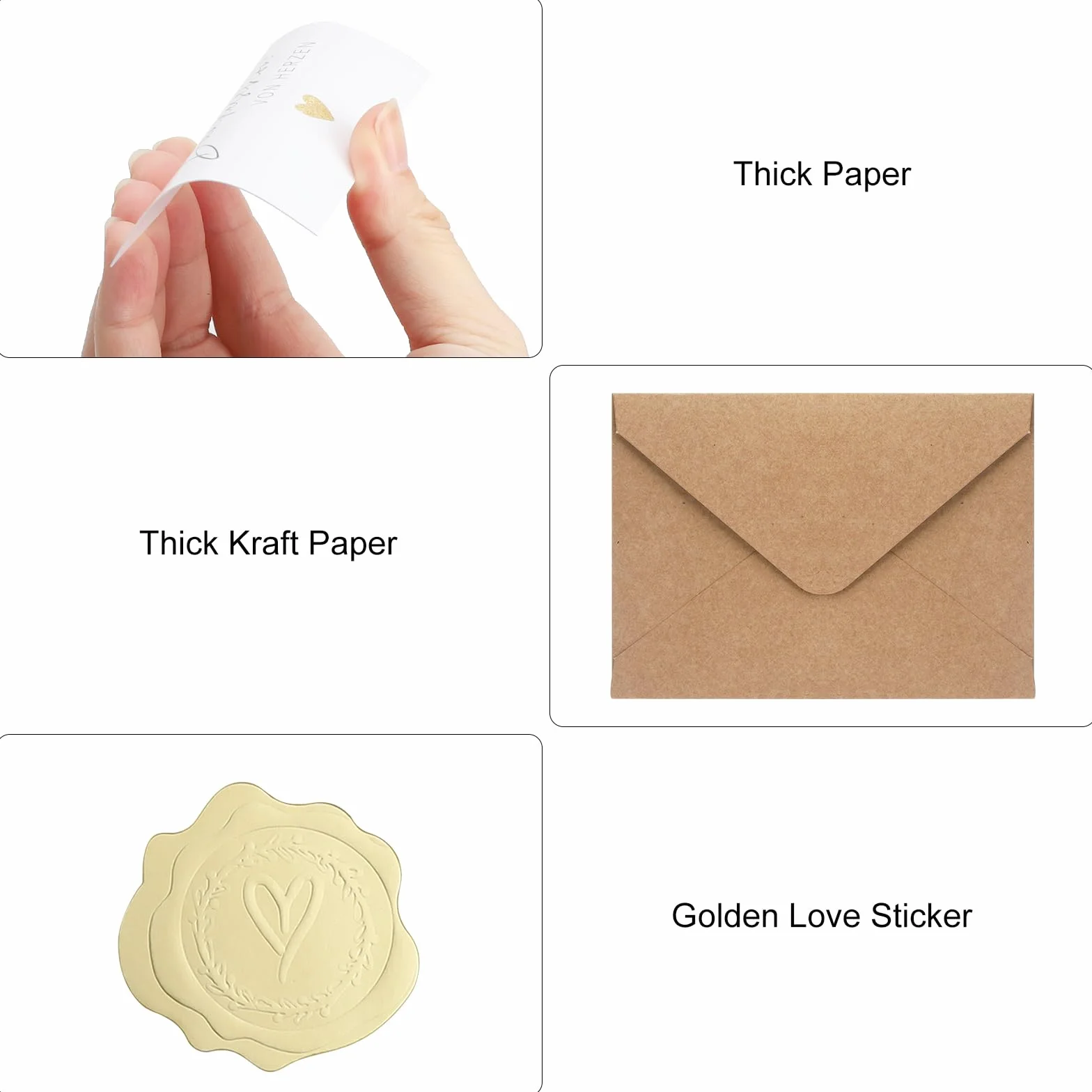 Lot de 20 petites cartes de remerciement avec enveloppes kraft et sceau doré 9 x 5,4 cm