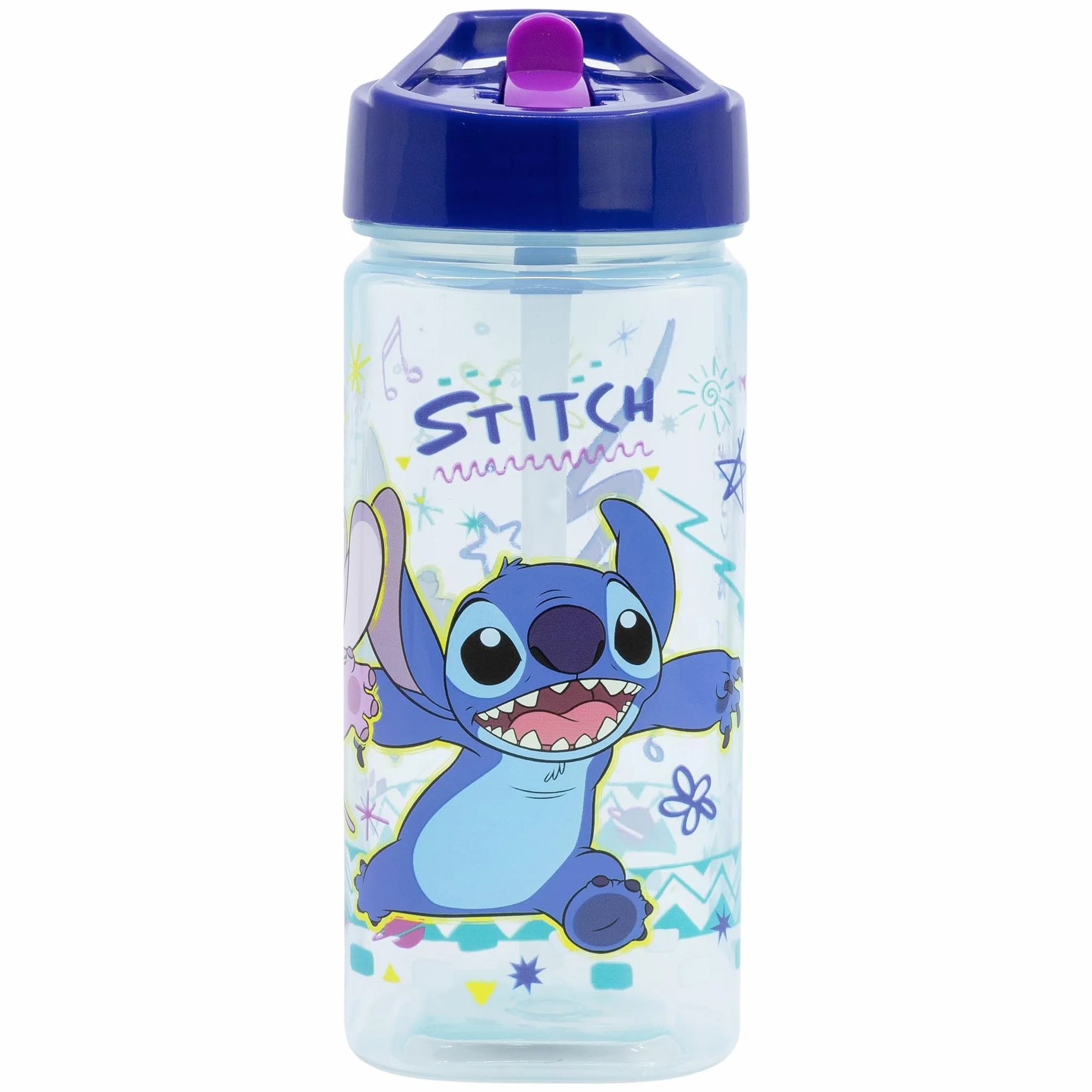 Bouteille d'eau carrée réutilisable 510 ml avec paille intégrée motif Stitch