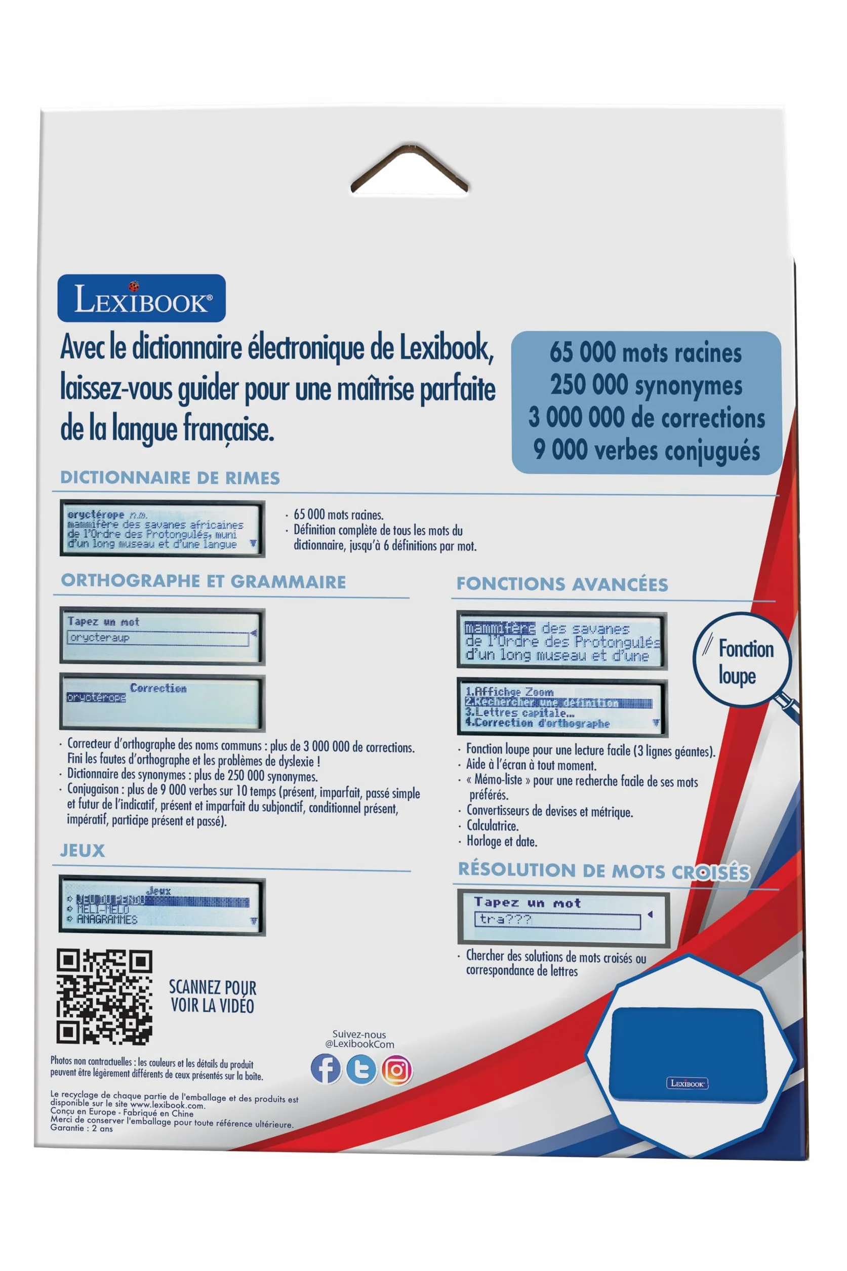 Lexibook D660FR Dictionnaire électronique de Poche Français, Écran 10 cm 4 Lignes, Bleu