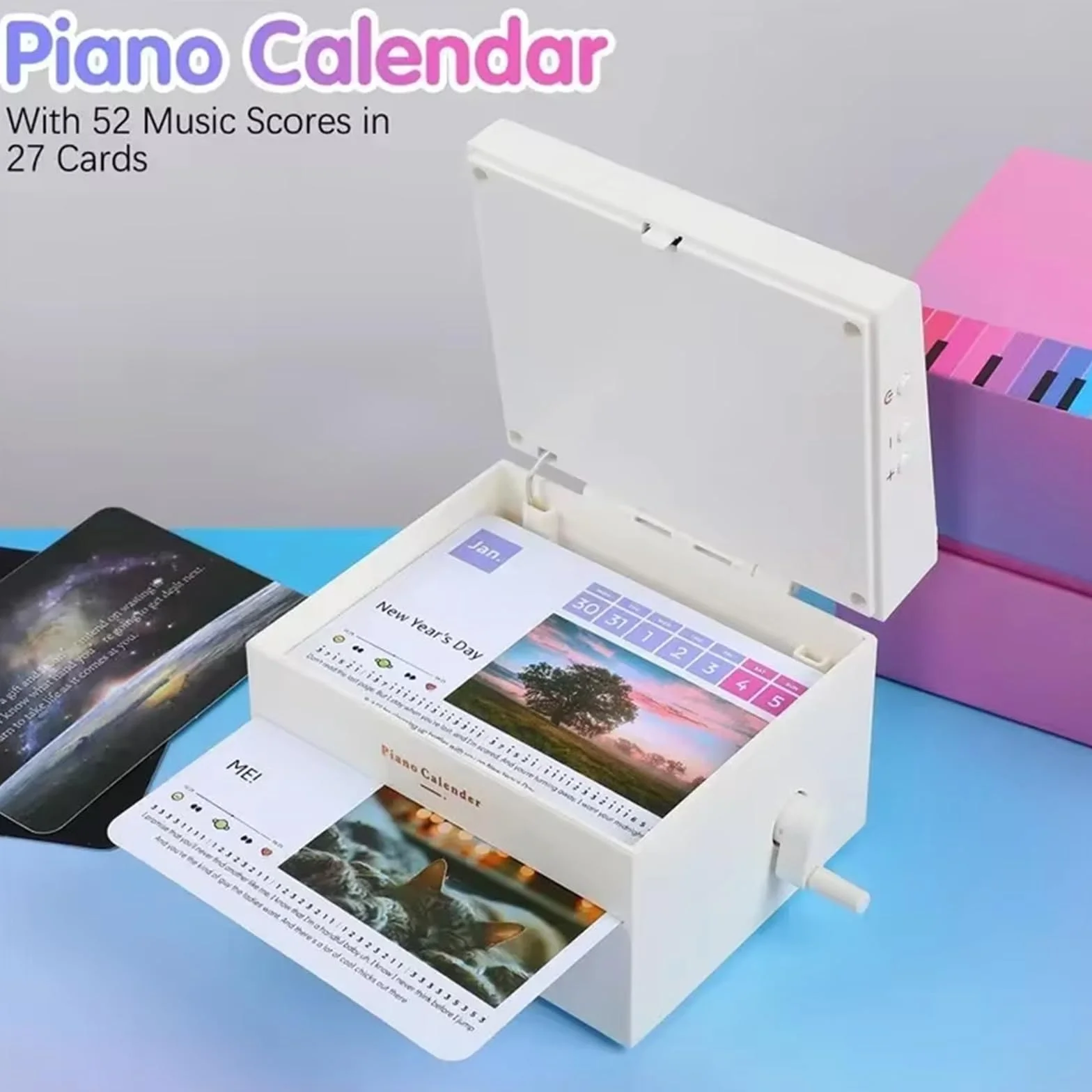 Calendrier de piano 2025 jouable, 52 partitions, bloc mémo 3D, chronomètre créatif, cadeau Noël anniversaire