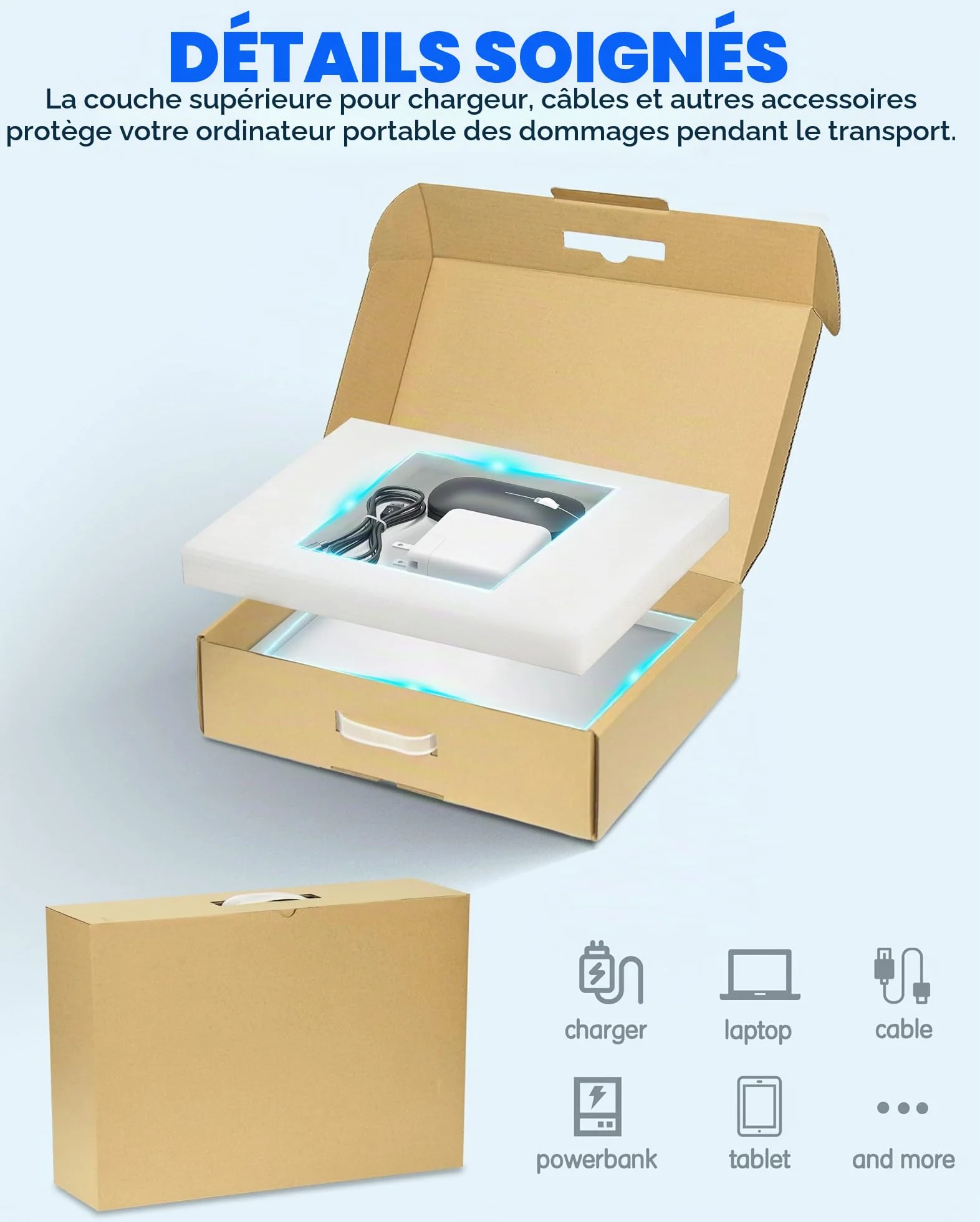 Boîte d'expédition pour ordinateur portable avec mousse de protection jusqu'à 17 pouces (43 cm)