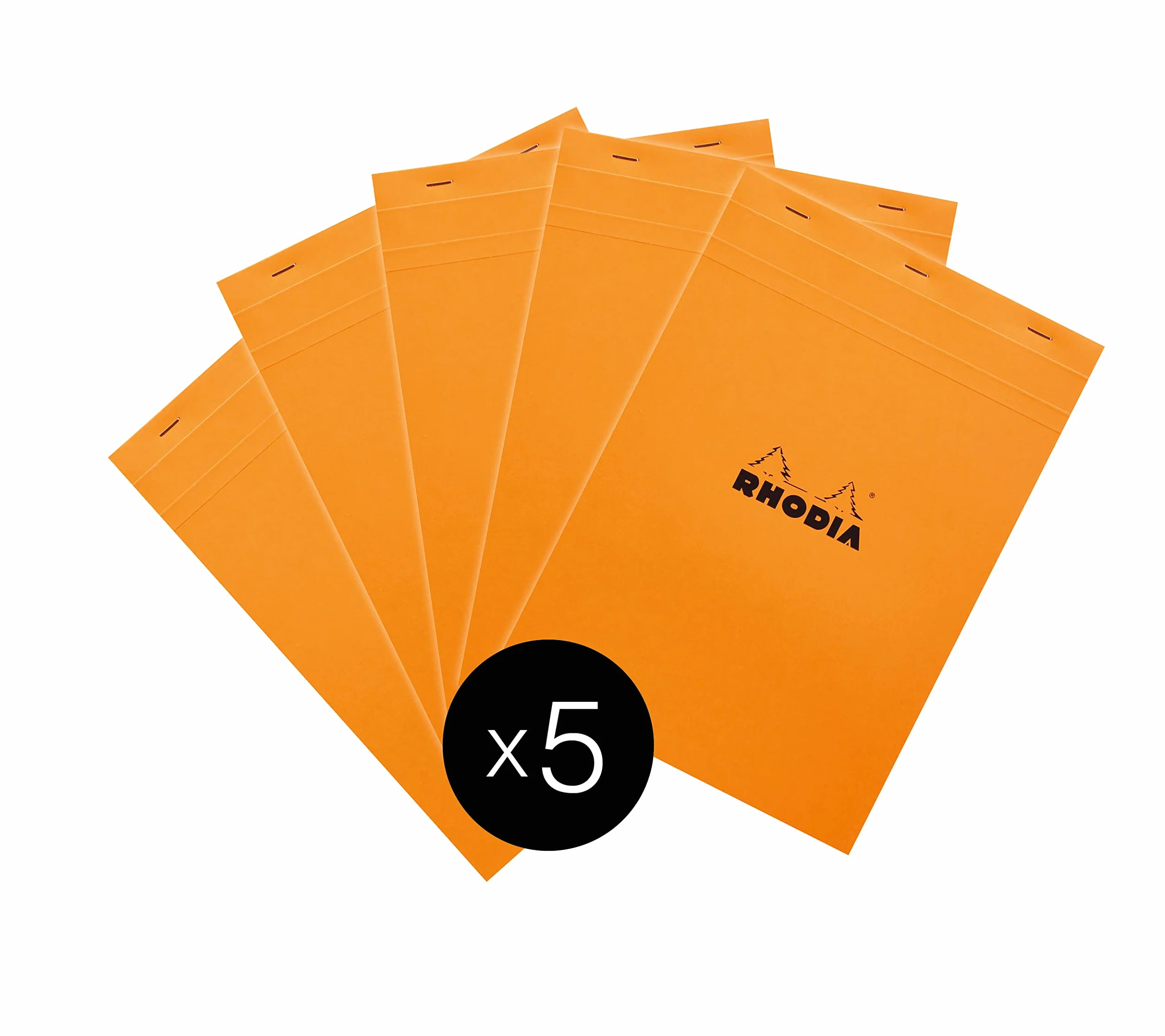Rhodia Bloc-Notes Agrafé N°18 Orange A4 Petits Carreaux 80 Feuilles Papier Clairefontaine 80 g/m² Paquet de 5 blocs