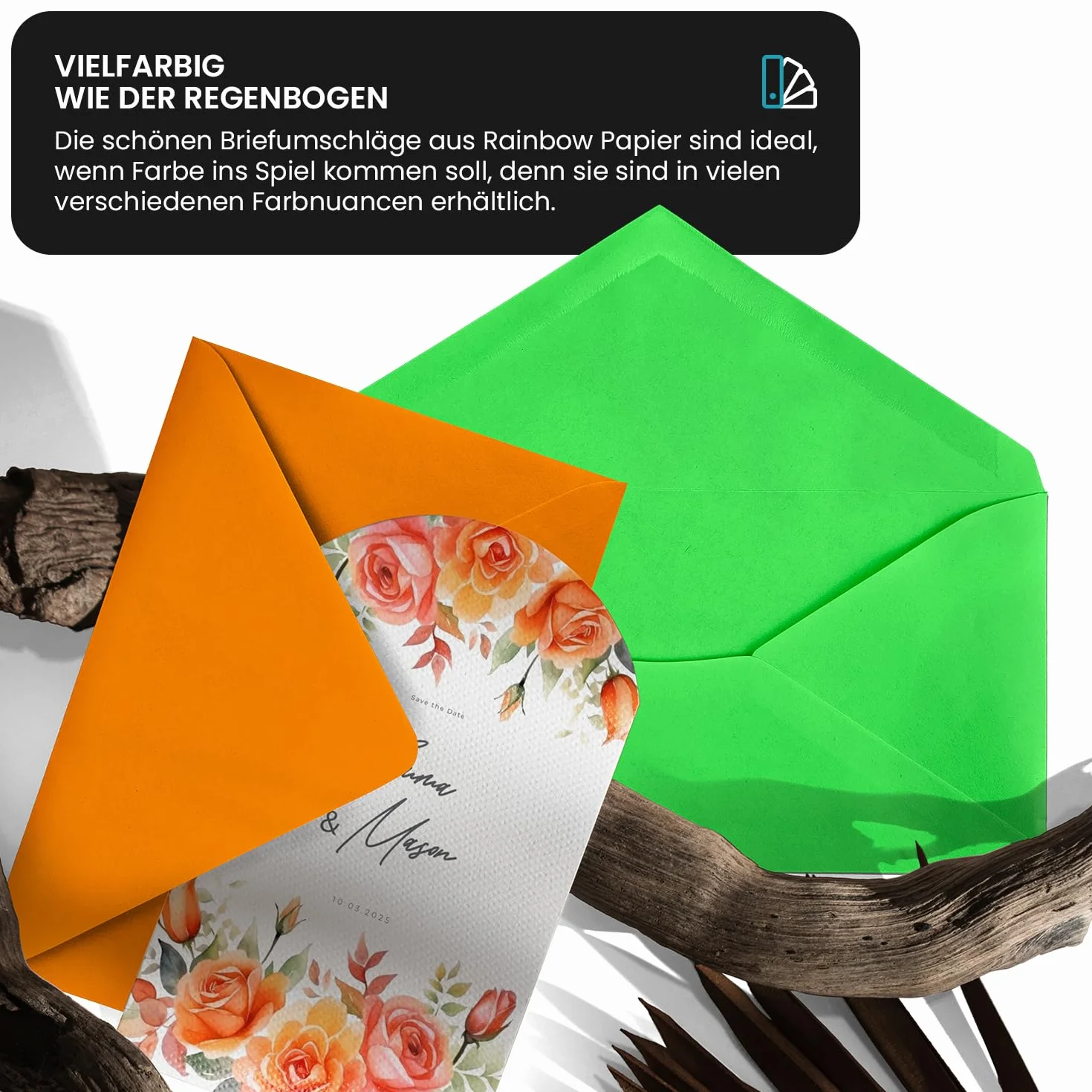 Netuno 100 enveloppes noires DL 110 x 220 mm 80g Rainbow enveloppes longues colorées