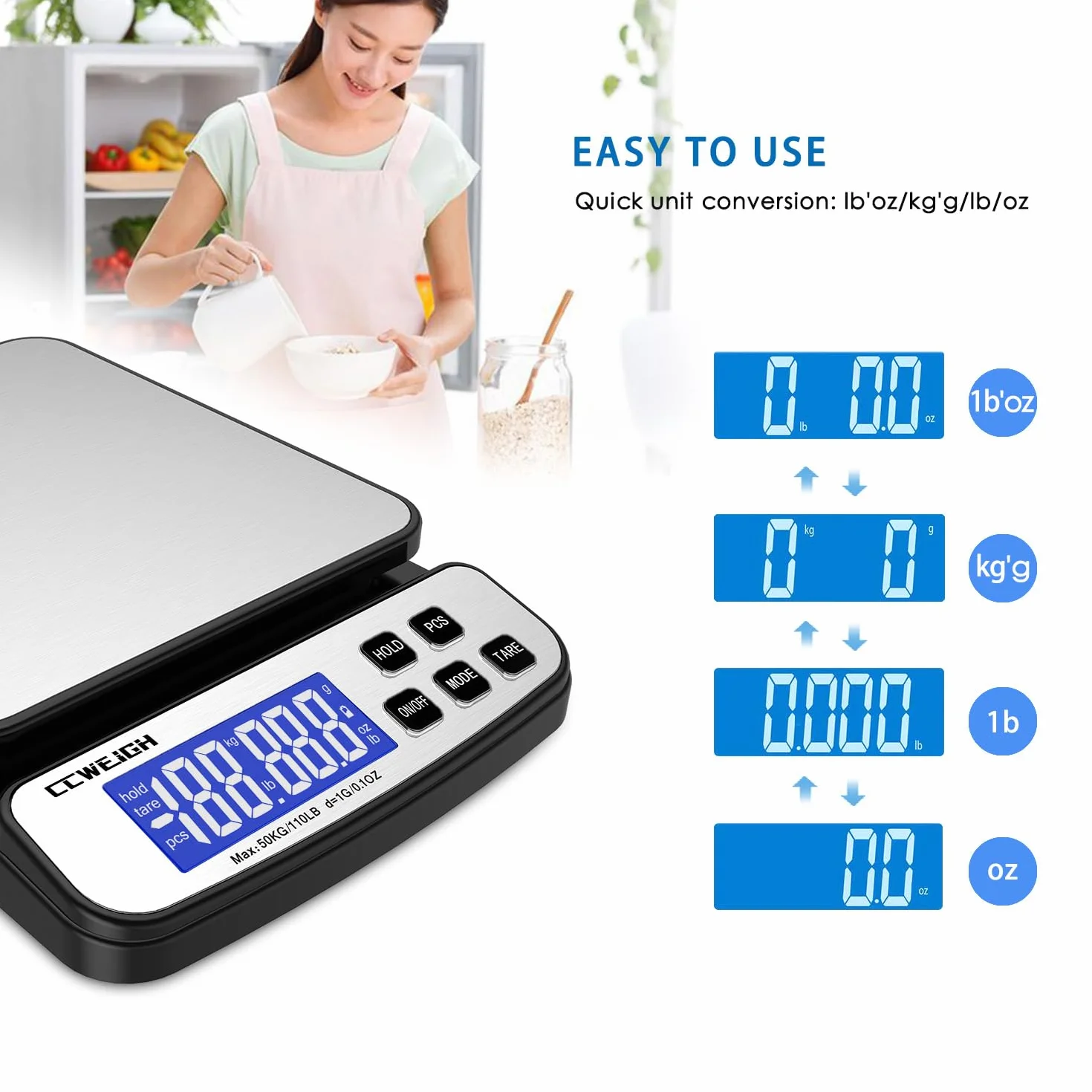 Digital Shipping Scale 110lb x 1g with Hold & Piece Counting Function