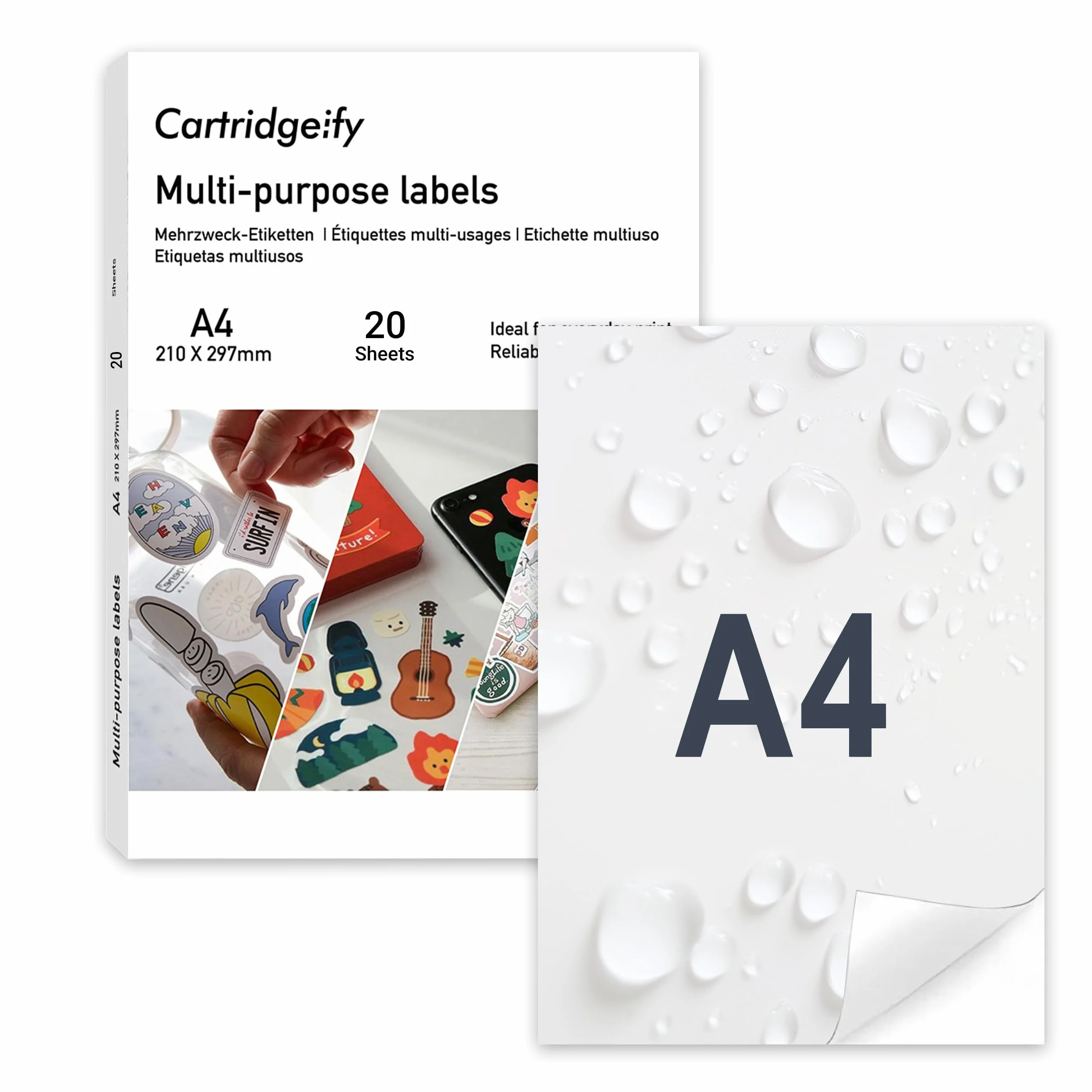 Vinyle Papier Autocollant A4 20 Feuilles Étiquette Imperméable Mat Blanc 210x297 mm Imprimante Laser Jet d'encre