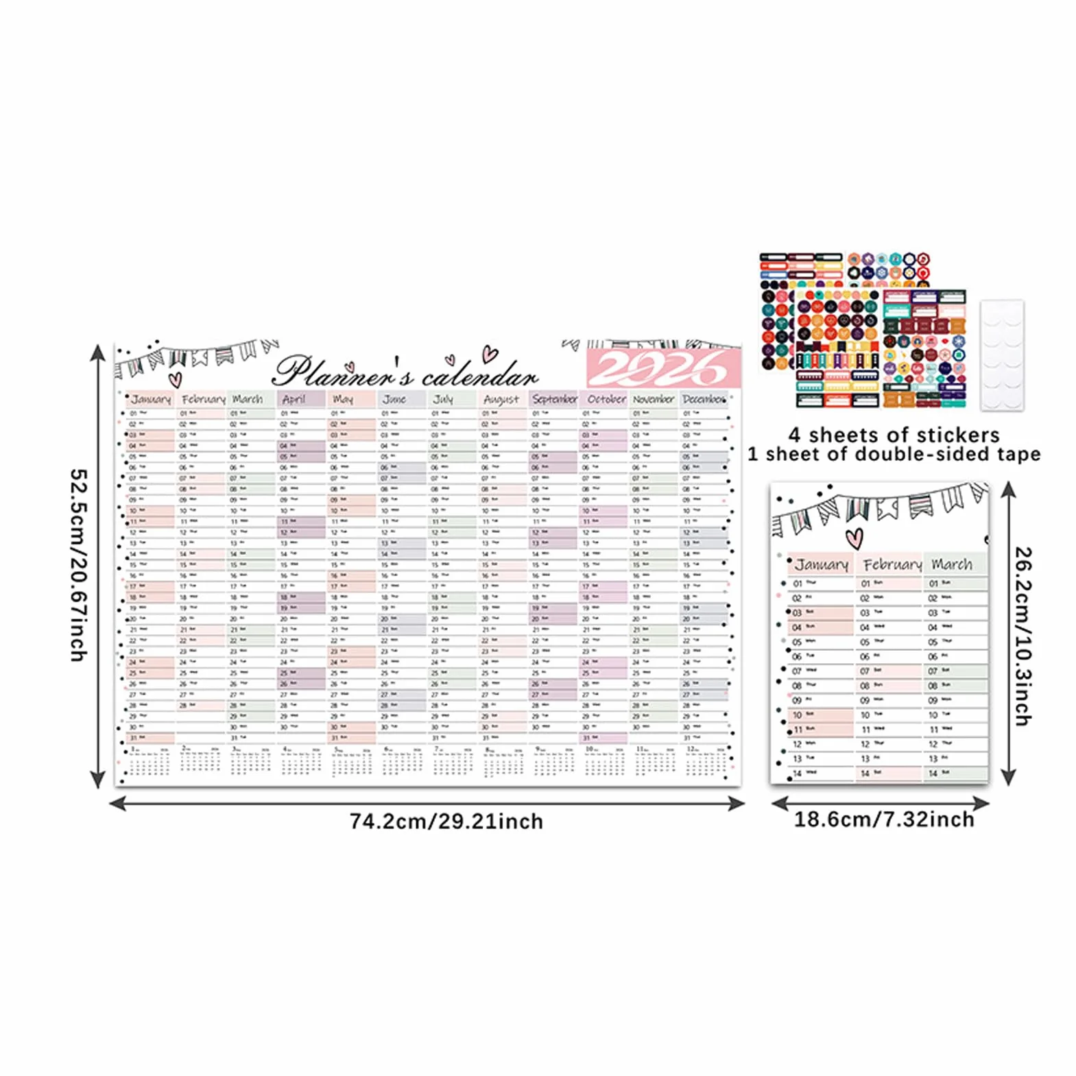 Calendrier Mensuel 2026-2026 Grand Planificateur Papier Vertical Janvier Décembre Bureau Salle Classe