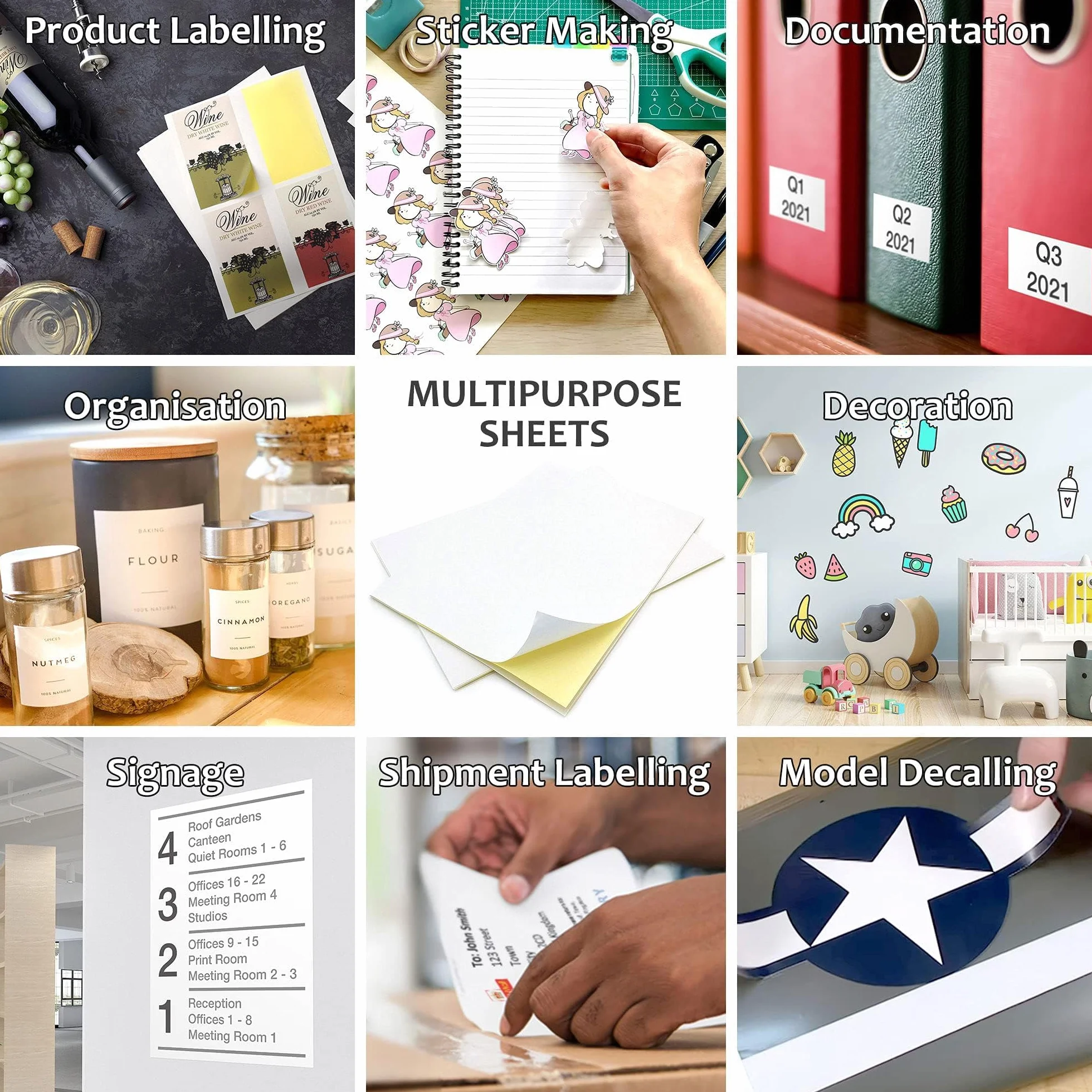 Papier autocollant mat A4 blanc mat 30 feuilles Evergreen Goods Ltd pour imprimantes jet d'encre et laser