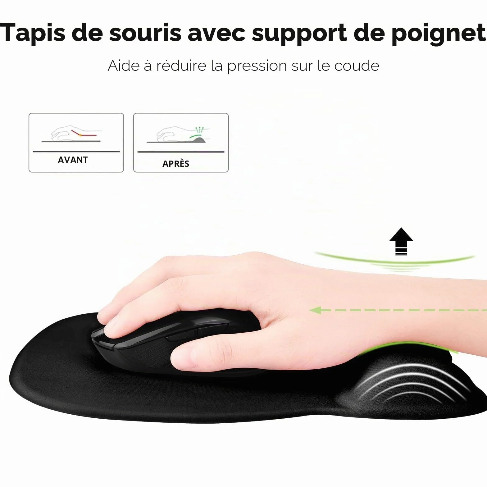 EooCoo Tapis de Souris Gaming avec Repose-Poignet Ergonomique, Surface Lisse, Base Antidérapante, Noir