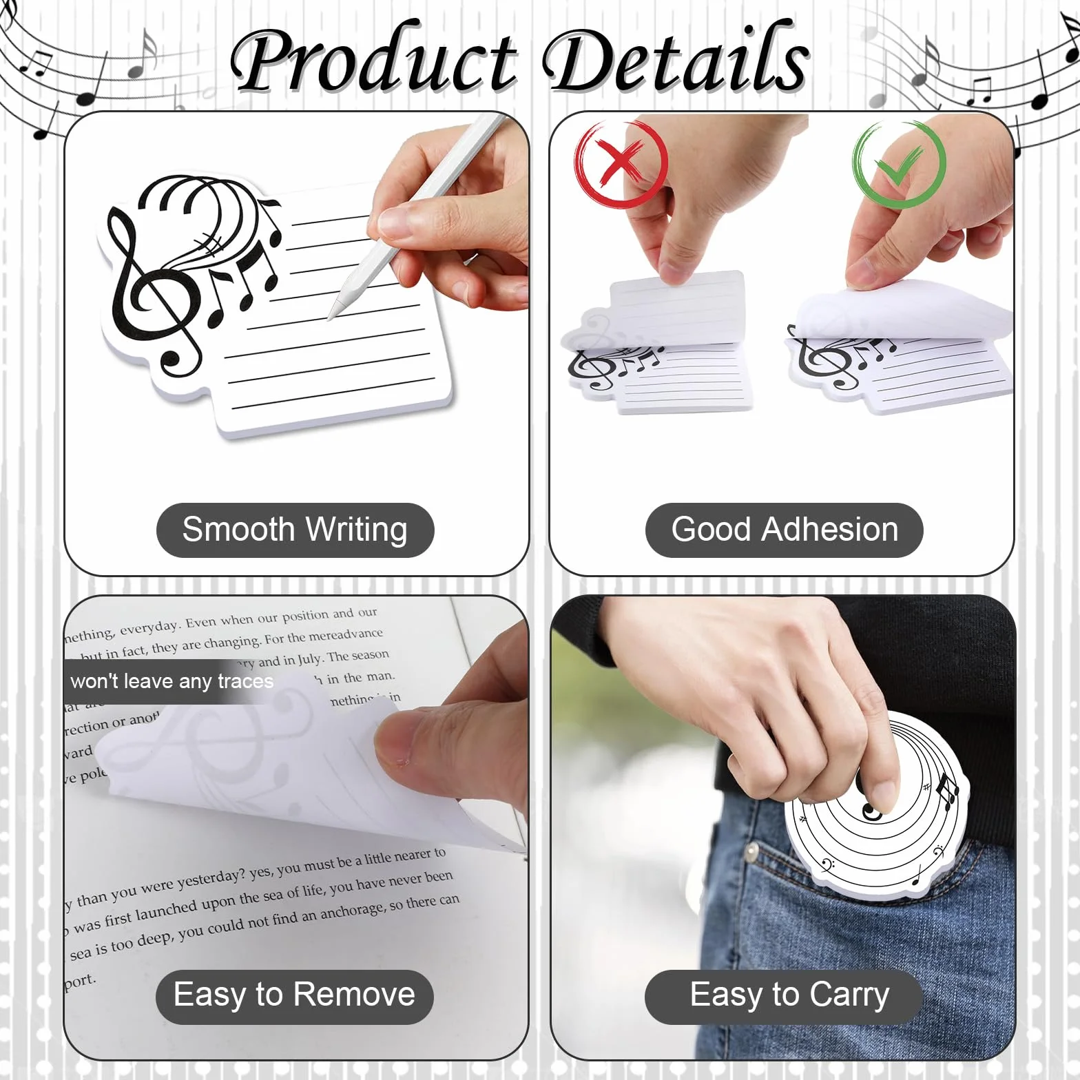 Sticky Notes Auto-adhésifs Thème Musical, 10 Pads 300 Feuilles, pour École, Cadeaux