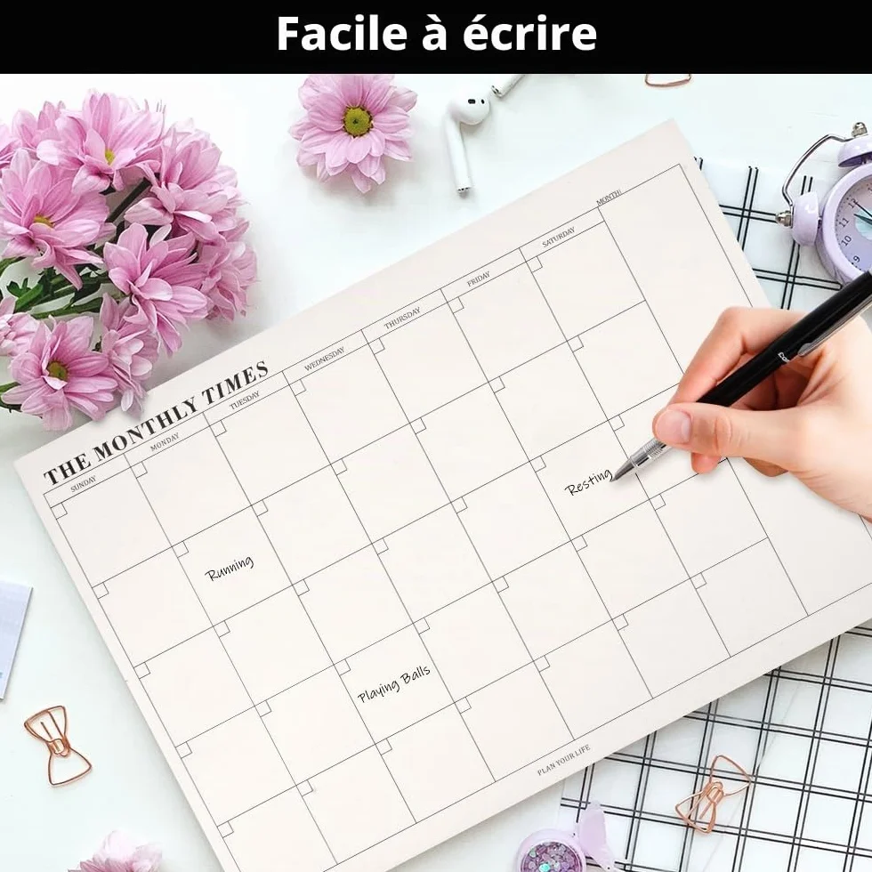 Planificateur Mensuel 60 Feuilles 24.5x17.5 cm, Calendrier Non Daté Détachable Bloc-Notes