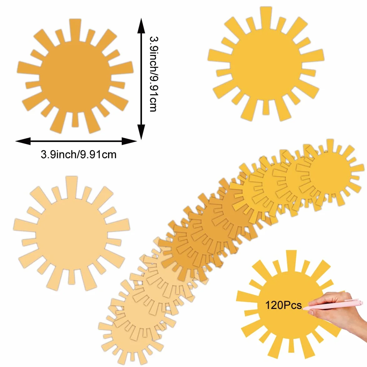 Lot de 120 cartes en forme de soleil 9,9 x 9,9 cm Décoration murale rétro fête prénatale