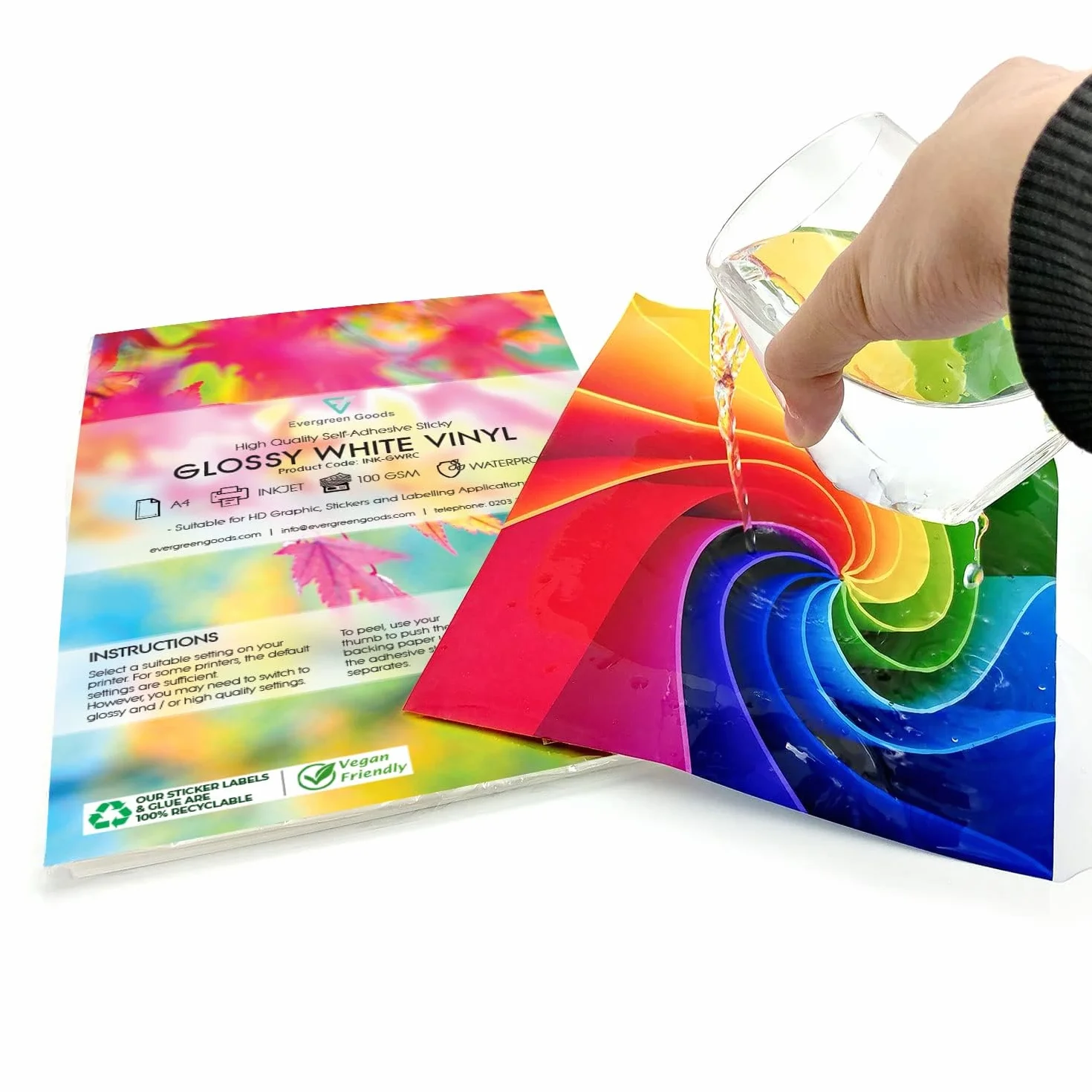 Evergreen Goods Papier autocollant vinyle blanc brillant A4 50 feuilles étanche imprimante jet d'encre laser découpe étiquettes artisanat