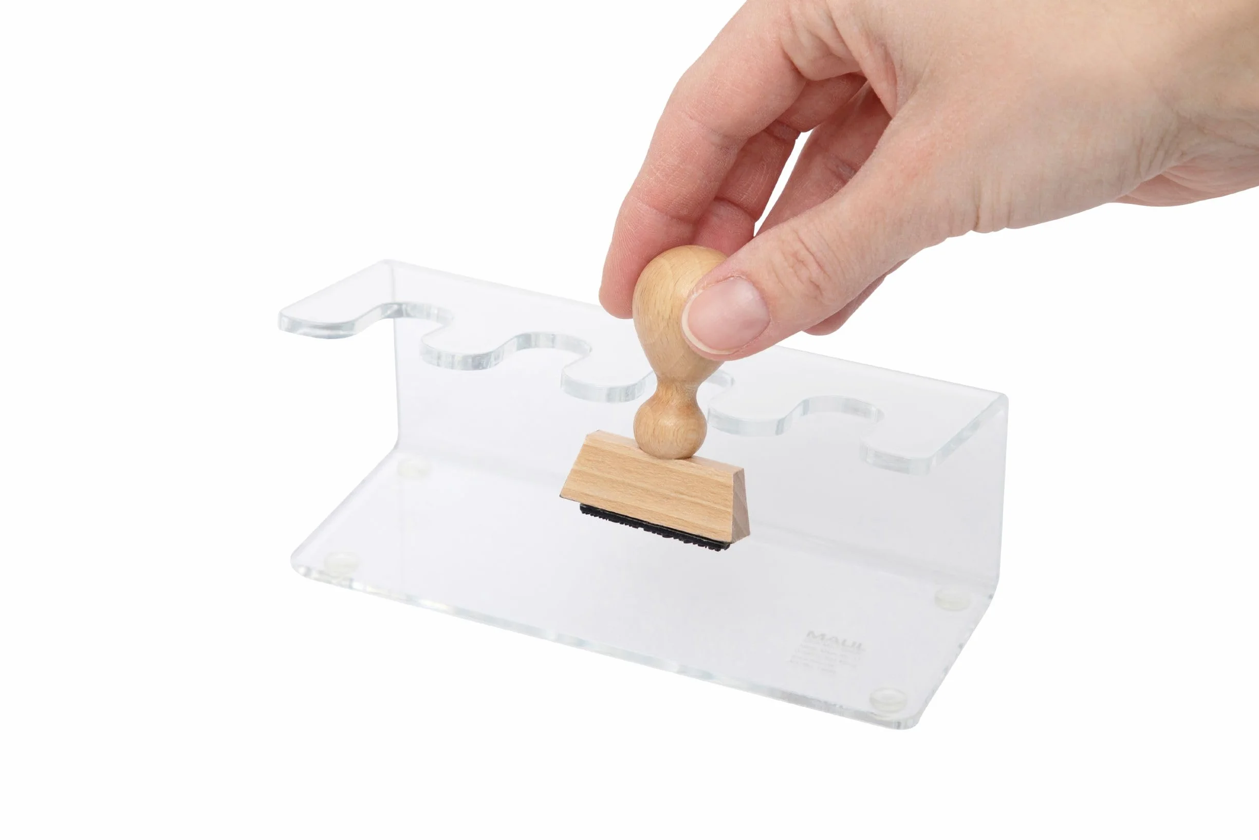 MAUL Porte Tampon en Acrylique 15,5 x 6,4 x 7 cm Organiseur Bureau 4 Tampons Transparent