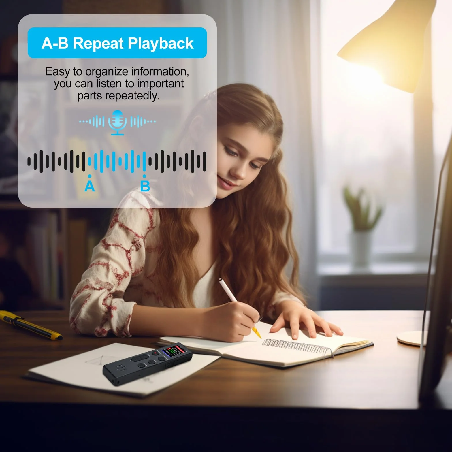 Enregistreur vocal numérique COVVY 64 Go portable avec lecture HD pour entretien cours réunion