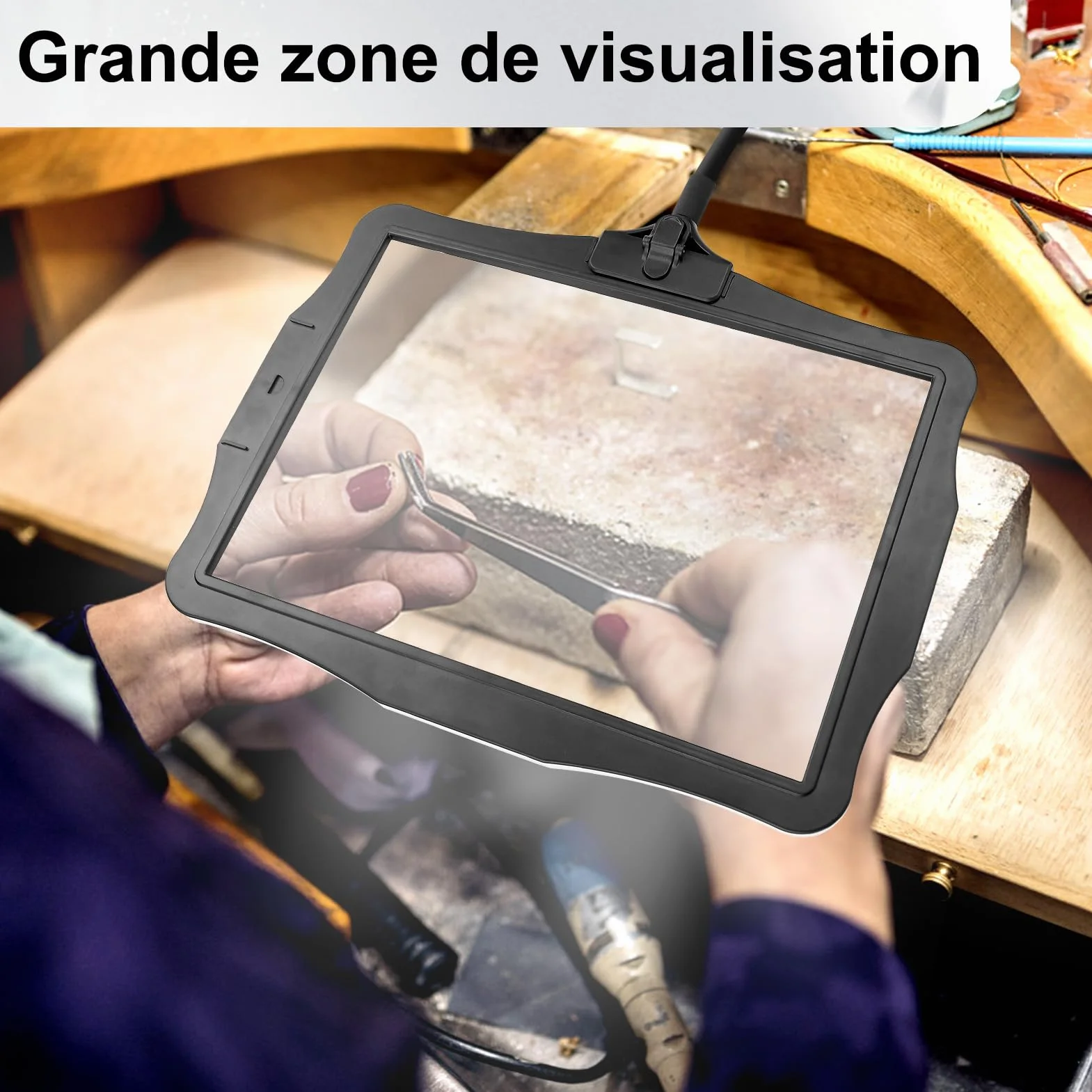 Grande loupe 10x avec lumière LED, col de Cygne, Lampe de Bureau réglable