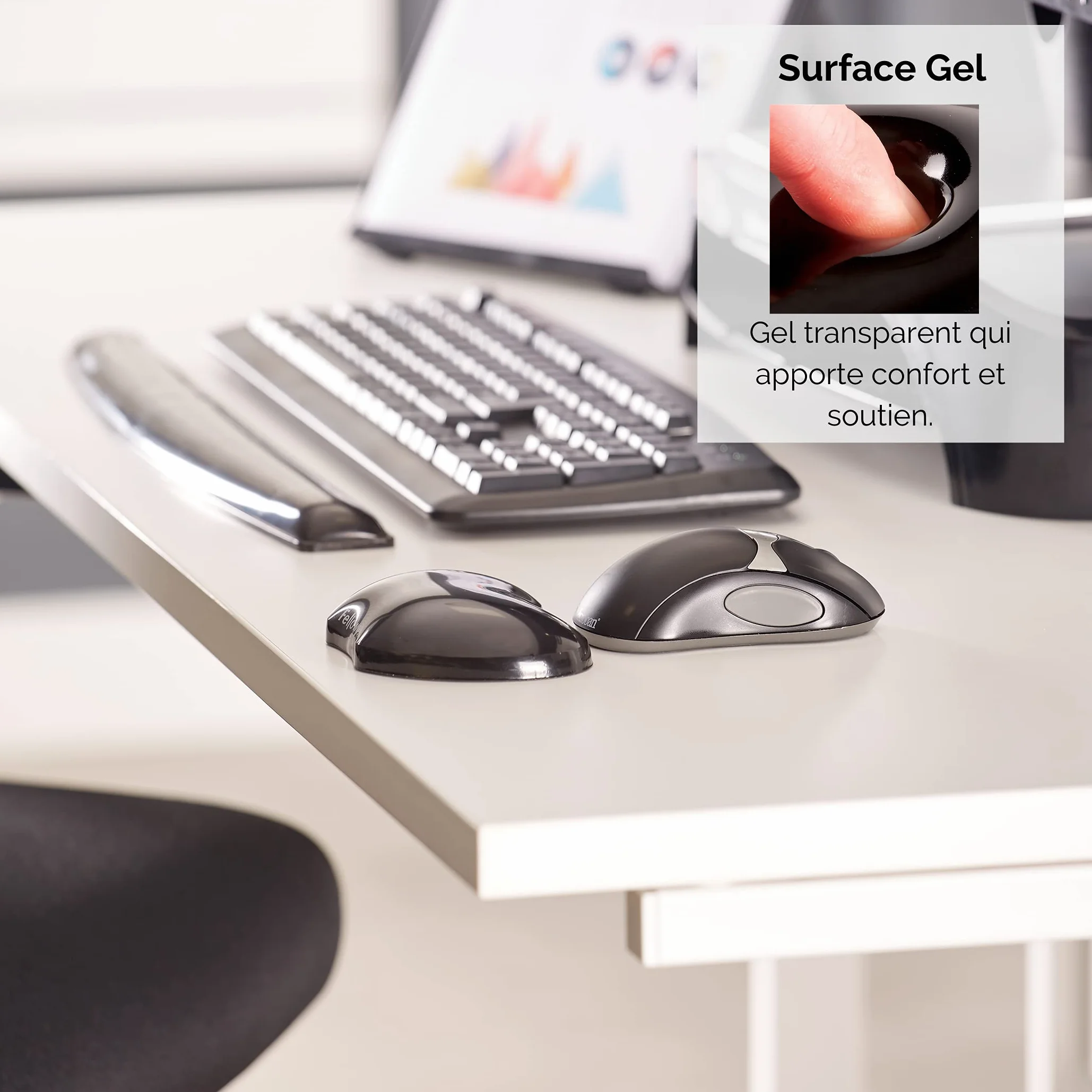 Fellowes Mini Repose-Poignet Crystal Gel Ergonomique Souris Gel Transparent Noir 18 x 122 x 88 mm