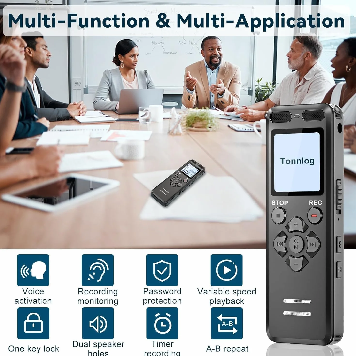 Tonnlog Enregistreur Vocal Numérique 16GB 1536kbps Activation Vocale USB-C