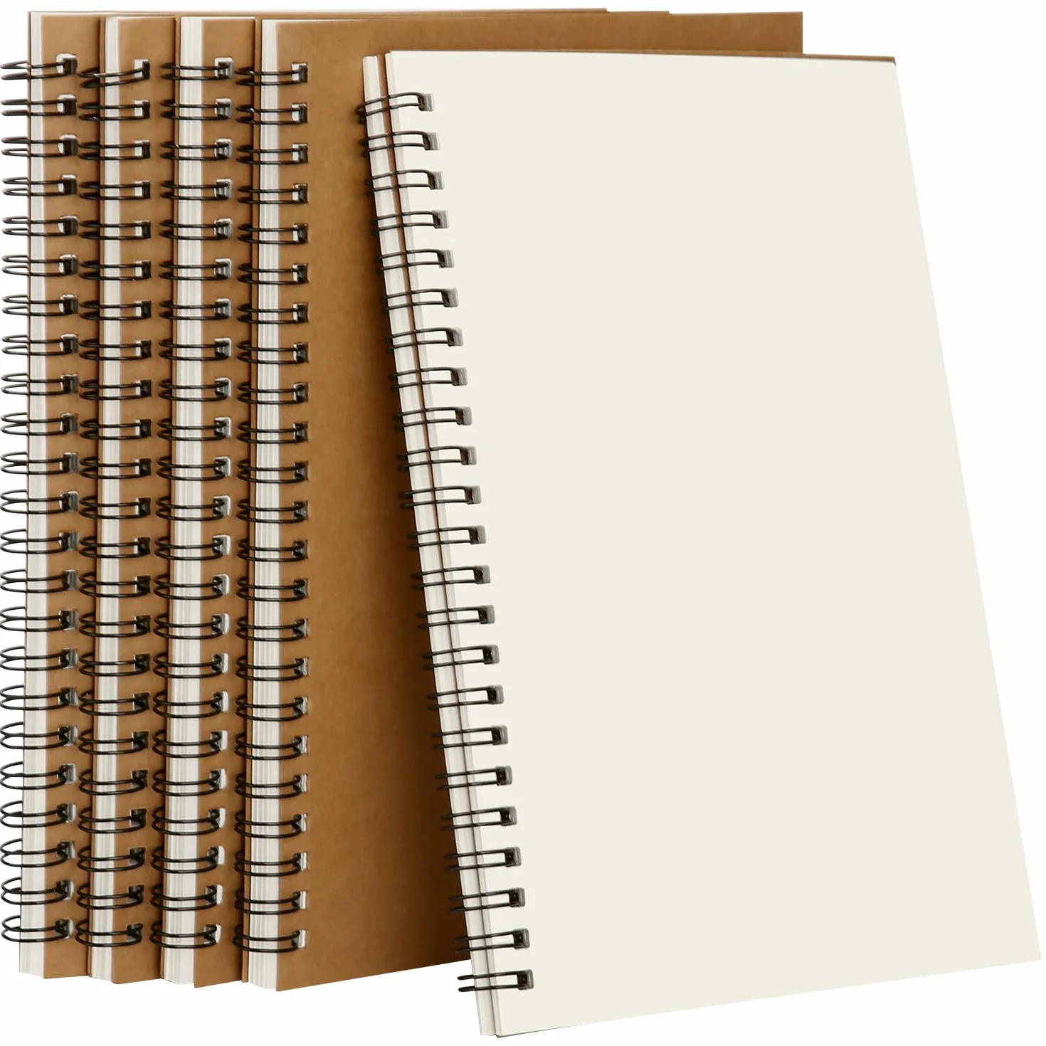 Cahier à Spirale A5 Lot de 5, 60 Feuilles/120 Pages, 80 g/m², Kraft Couverture, Carnet Dessin
