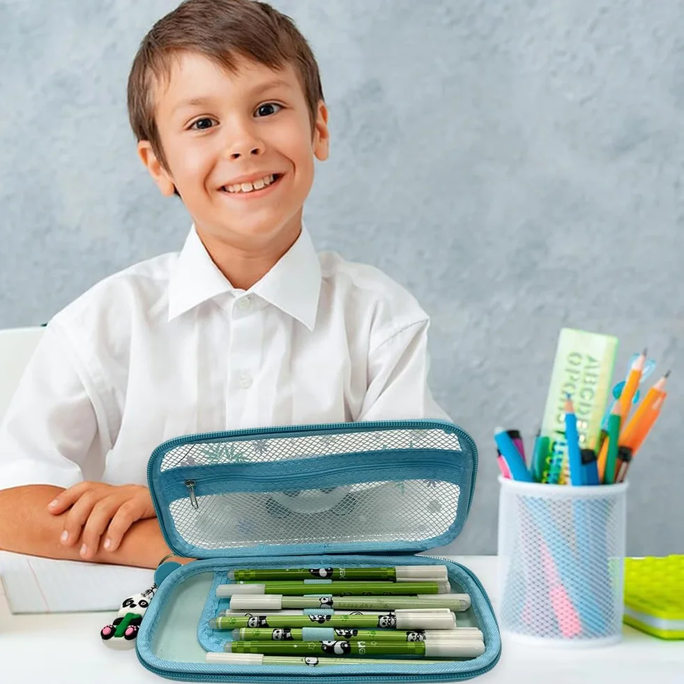 Panda Trousse à Crayons Sac de Papeterie 12 Stylo Gel Effaçable 1 Porte-clés Etanche