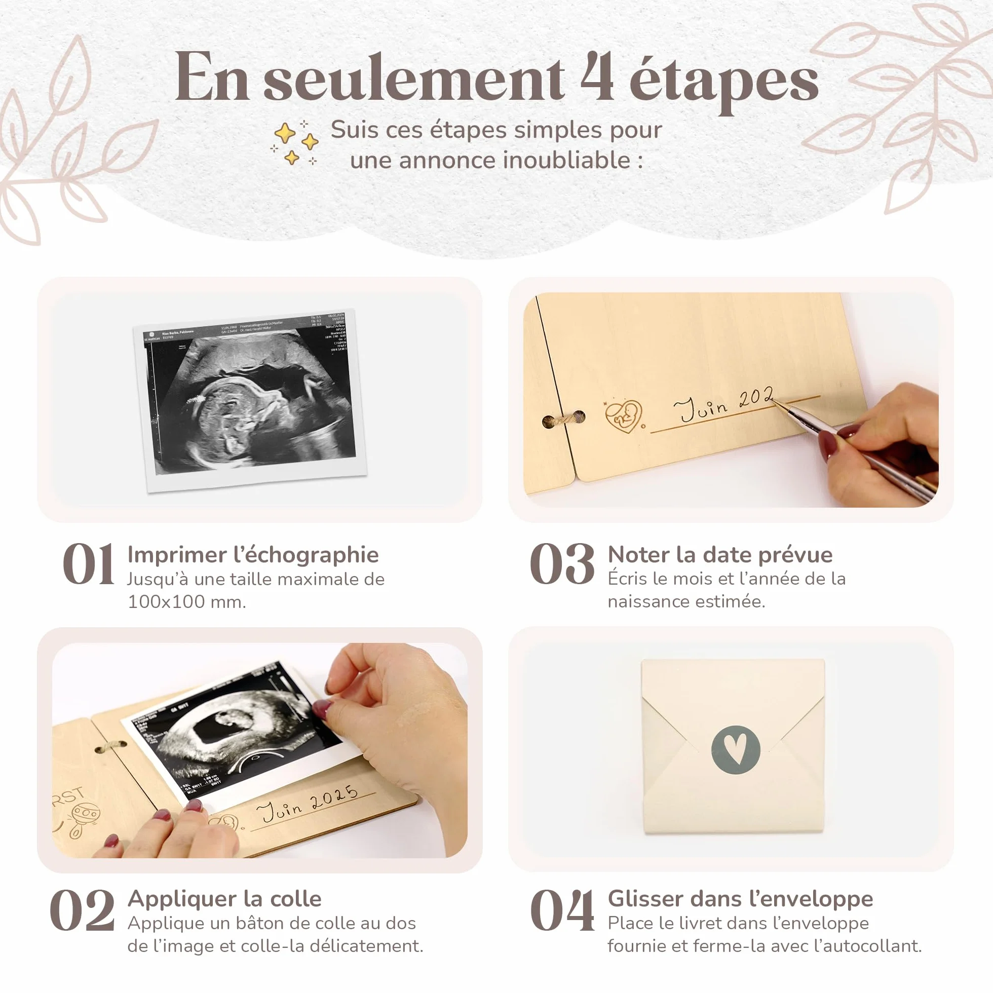 Annonce grossesse en bois | Carte annonce grand parents avec photo échographie