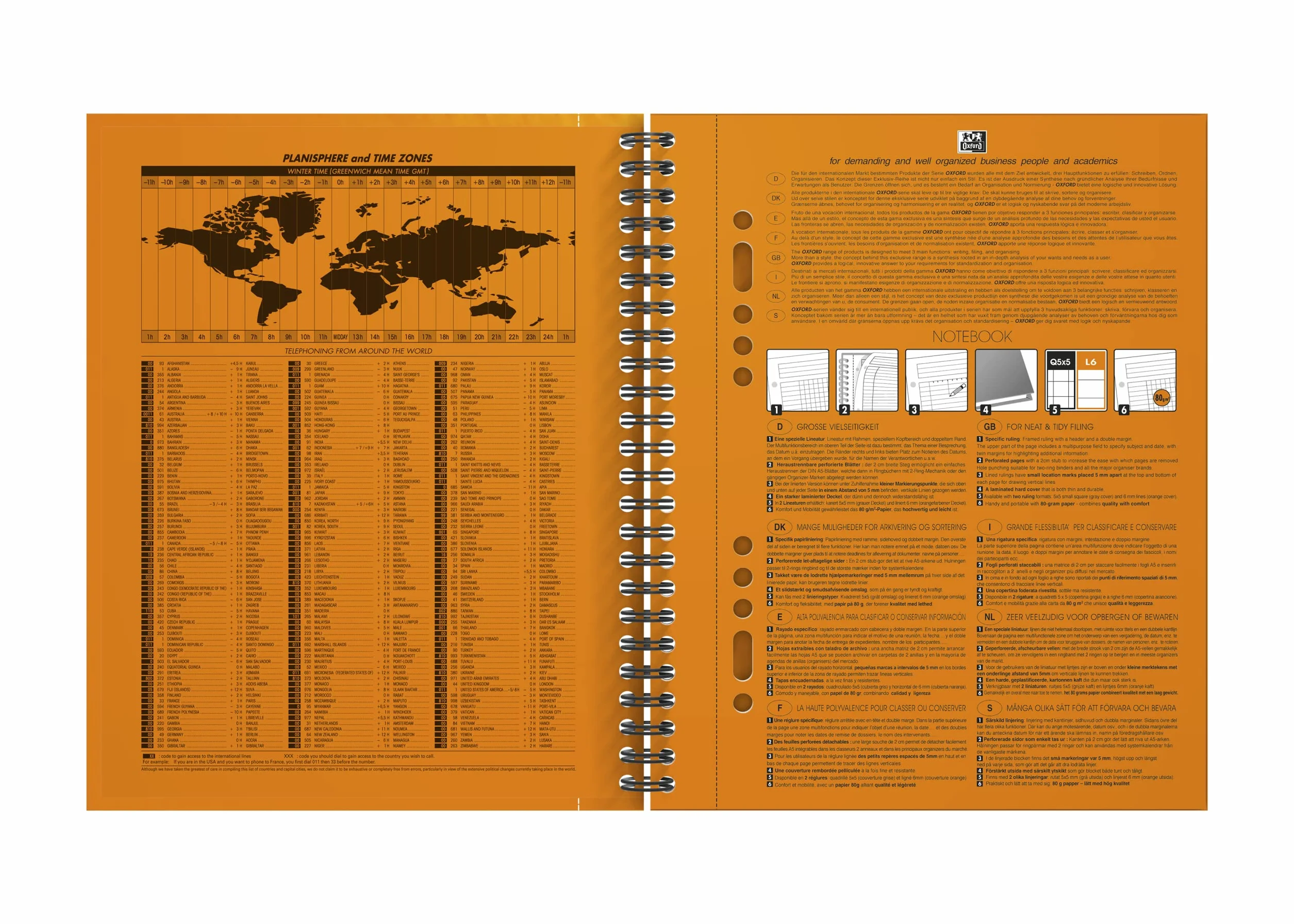 OXFORD Cahier International A5+ Ligné 6mm 160 Pages Reliure Intégrale Orange