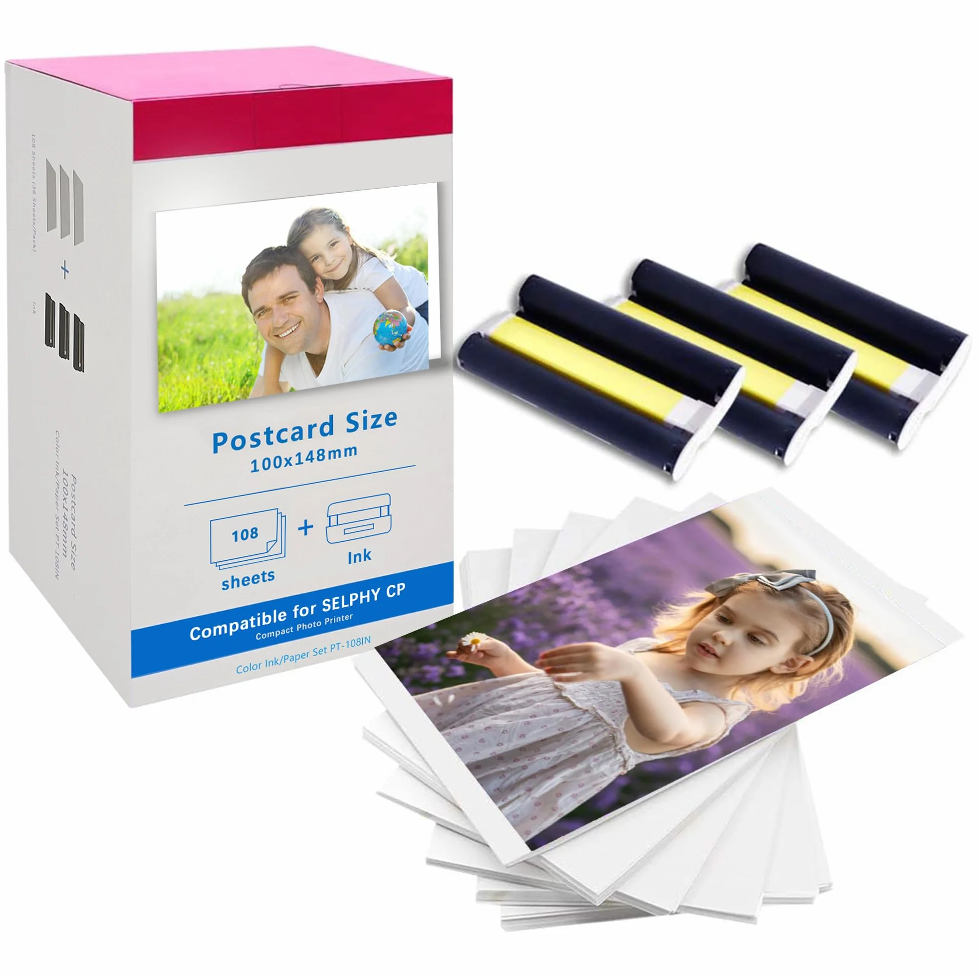 Canon Selphy CP1500 CP1300 CP1200 CP1000 CP910 CP810 Kits de papier photo 100x148mm 108 feuilles 3 cassettes encre couleur