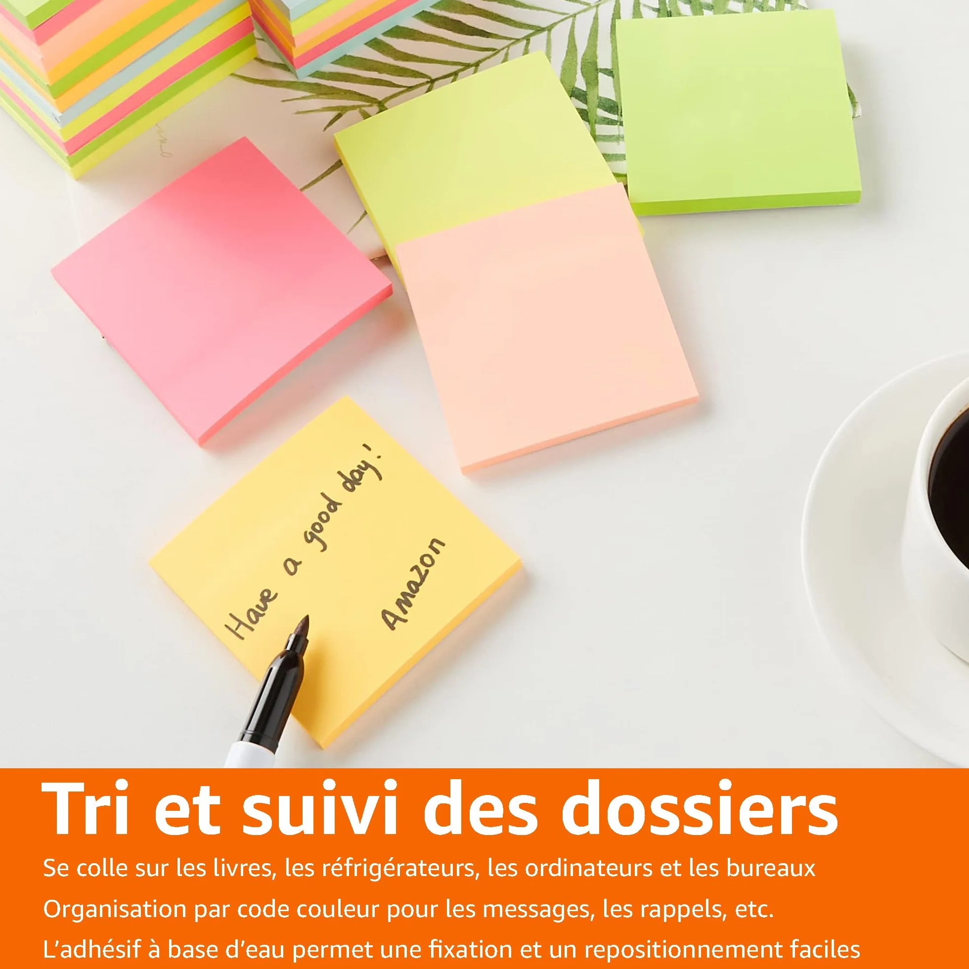 Amazon Basics blocs de notes adhésives repositionnables 7,6 x 7,6 cm Lot de 24 couleurs assortiment