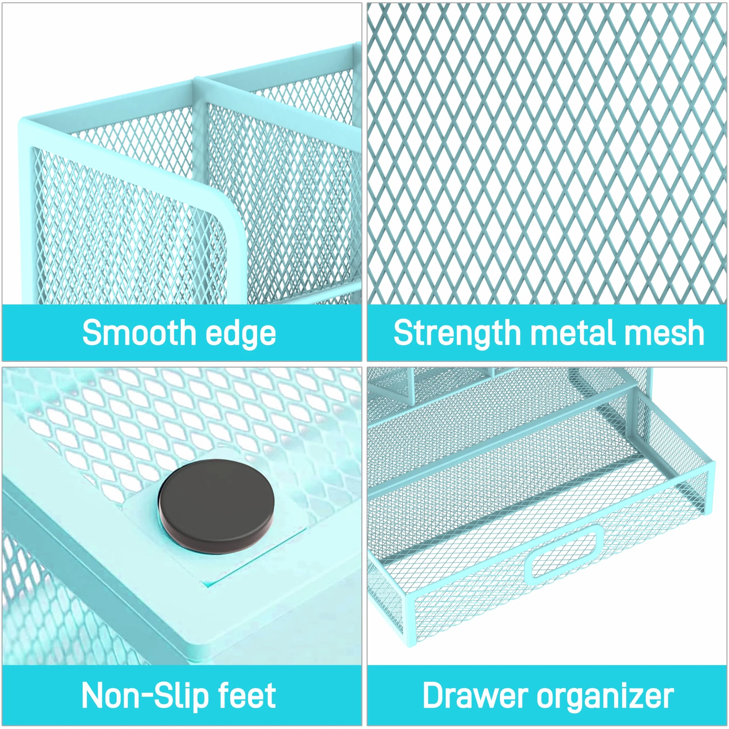 SUPEASY Porte-stylo organiseur bureau maille métallique bleu