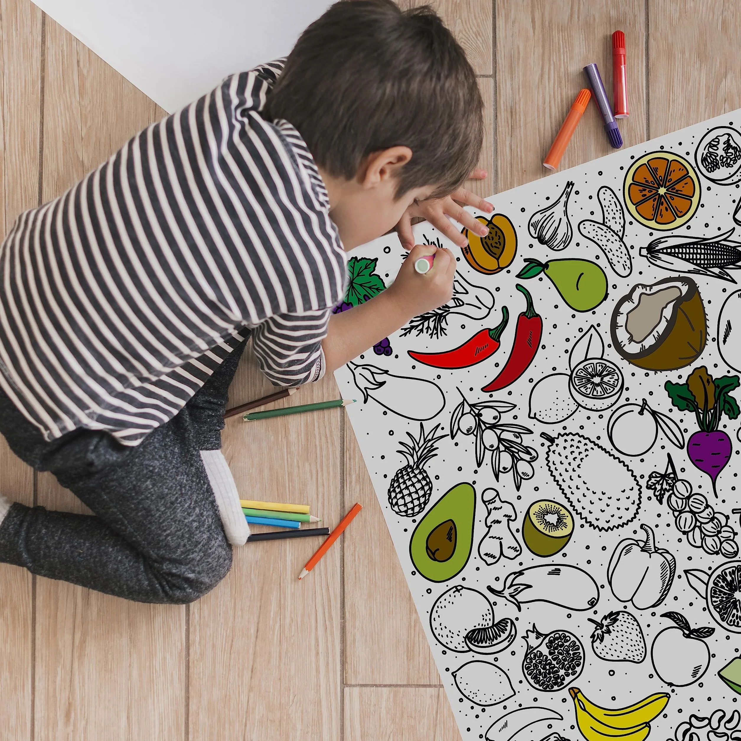 PACKLIST® Poster Coloriage XXL Fruits Activité Ludique Enfants Créativité Géante