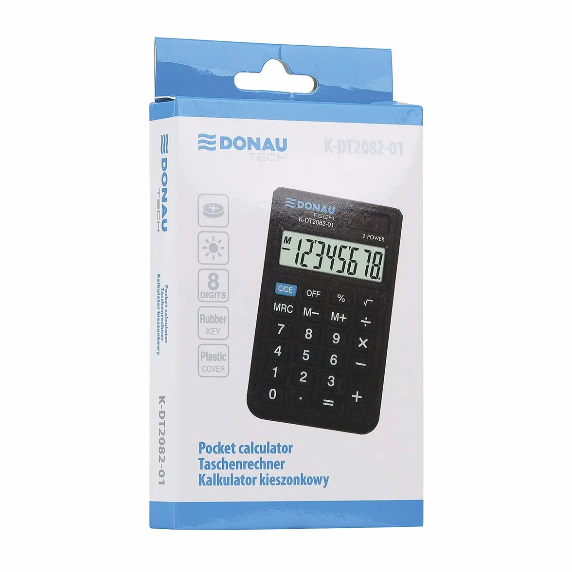 Calculatrice de Poche DONAU Tech K-DT2082-01 8 Chiffres Double Alimentation Design Compact Noir 97x60x11mm