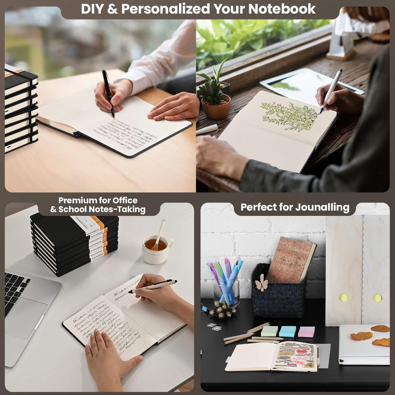 Carnets de notes lignés A5 14 x 21 cm 160 pages papier 100 g/m² couverture rigide Noir Pack de 3