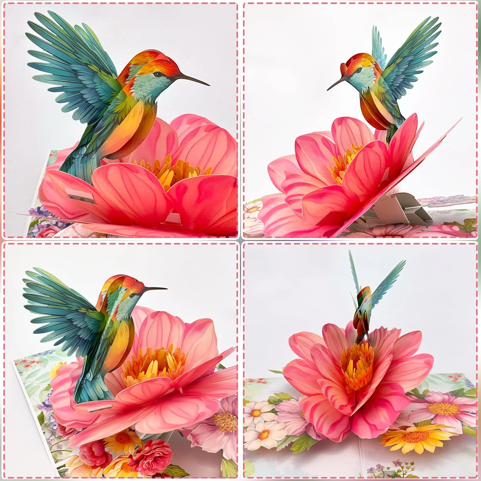 Carte Anniversaire Femme 3D Colibris Fleurs Pop Up avec Enveloppe