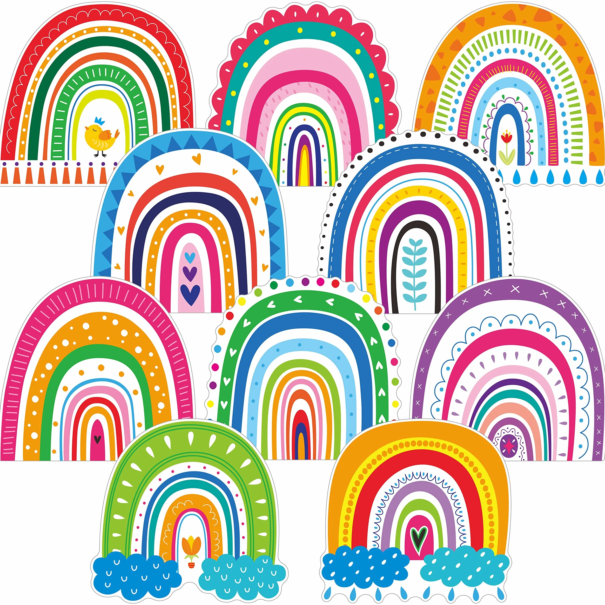 Lot de 60 découpes Arc-en-Ciel, 10 Motifs colorés pour Tableau d'affichage effaçable, Bricolage, Fournitures de fête
