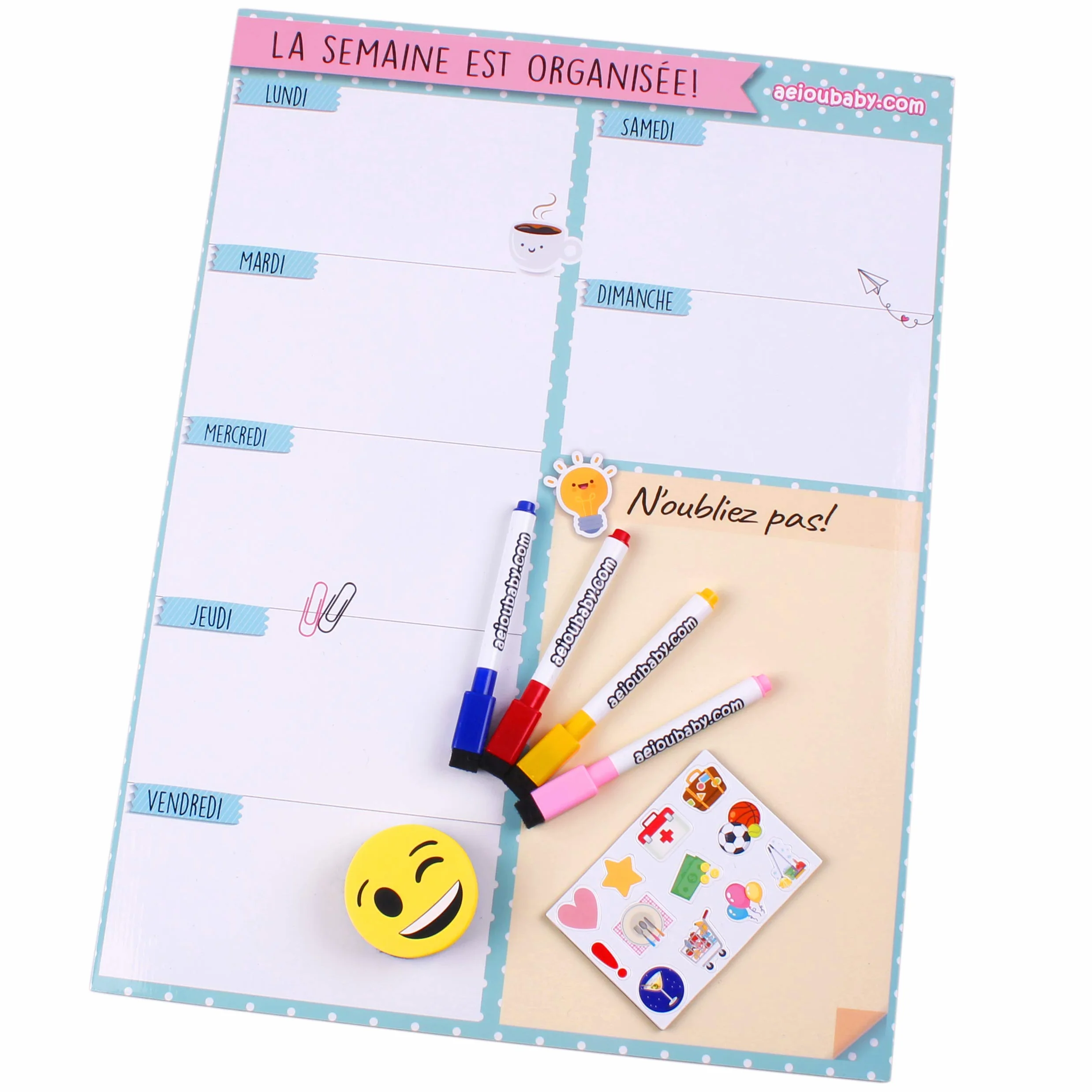 Planning de la Semaine Magnétique 43x32cm Calendrier Frigo Français Tableau Cuisine Organiseur