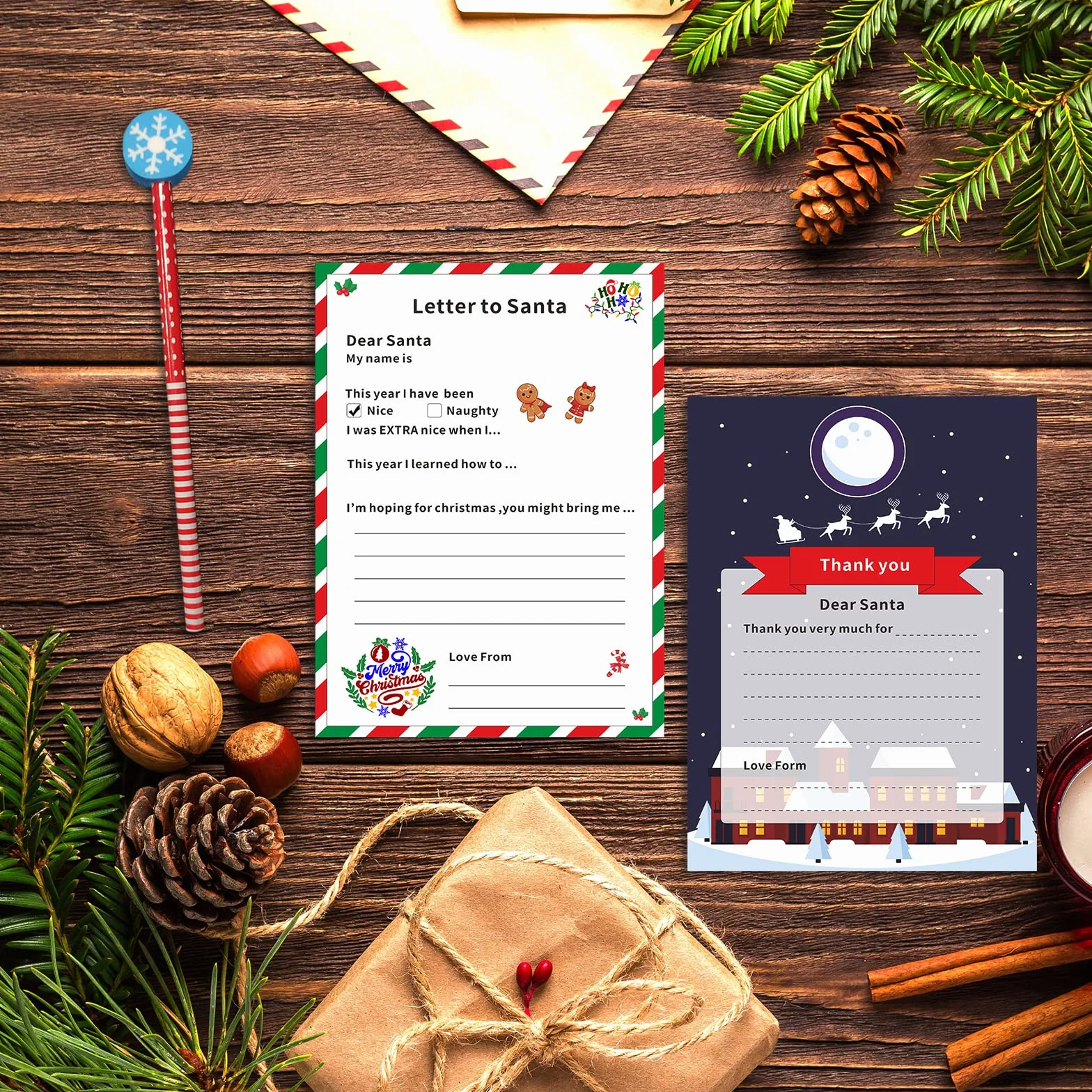 Lot de 8 pièces Kit lettre au Père Noël pour enfants avec autocollants et crayon