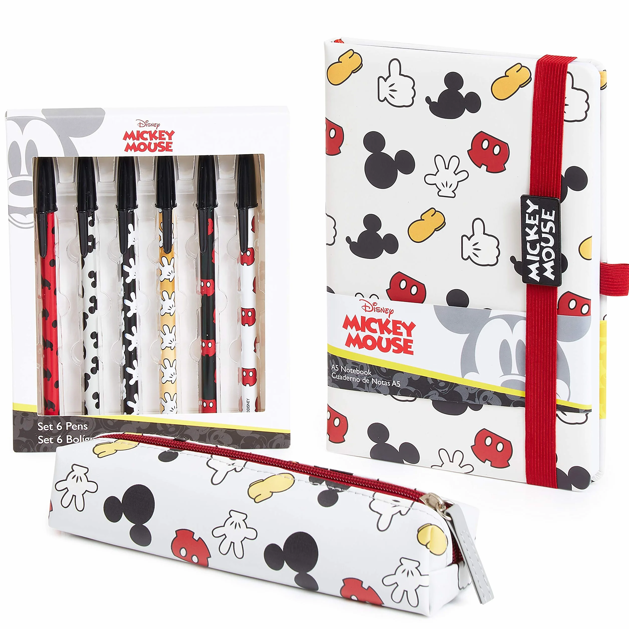 Disney Set Papeterie Kawaii Fournitures Scolaires Bureau Carnet Trousse Stylo Enfant Fille Adulte Cadeau Mickey Minnie Bourriquet Baby Yoda Blanc Rouge