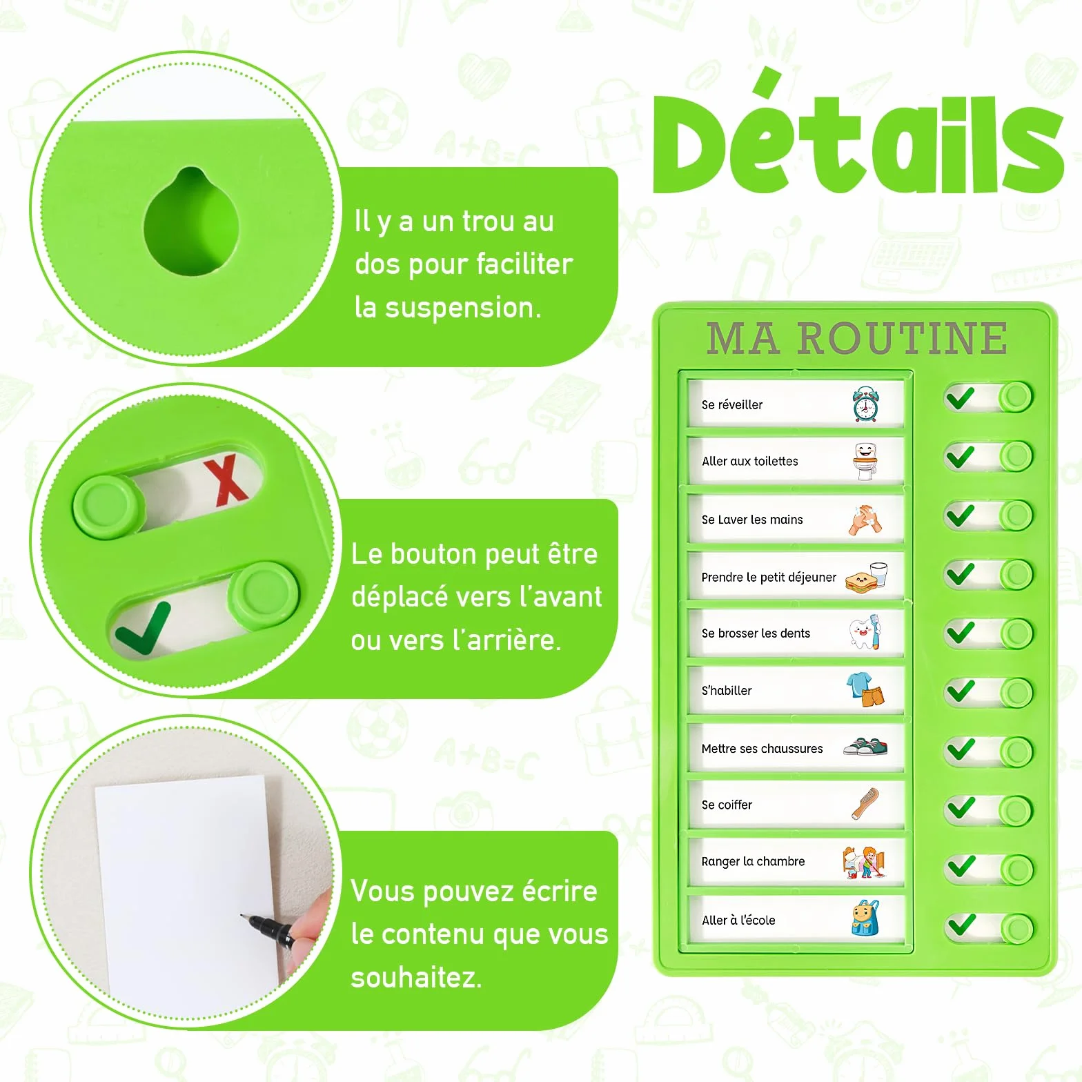 Tableaux Routine Enfant Liste Planning Tâches à Faire To Do List Réutilisable 10 Feuilles Papiers Vierges DIY