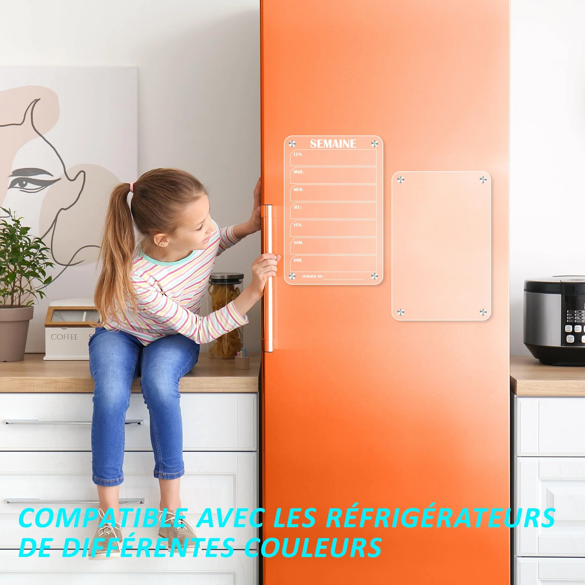 BIROYAL Lot de 2 Calendrier Magnetique Frigo 30x20 cm Acrylique Planning Semaine Planificateur Hebdomadaire