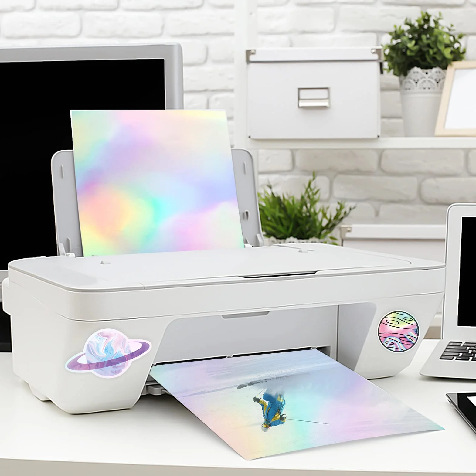 Papier Autocollant Holographique A4 20 Feuilles, Vinyle Imperméable Séchage Rapide pour Imprimante Jet d'Encre et Laser