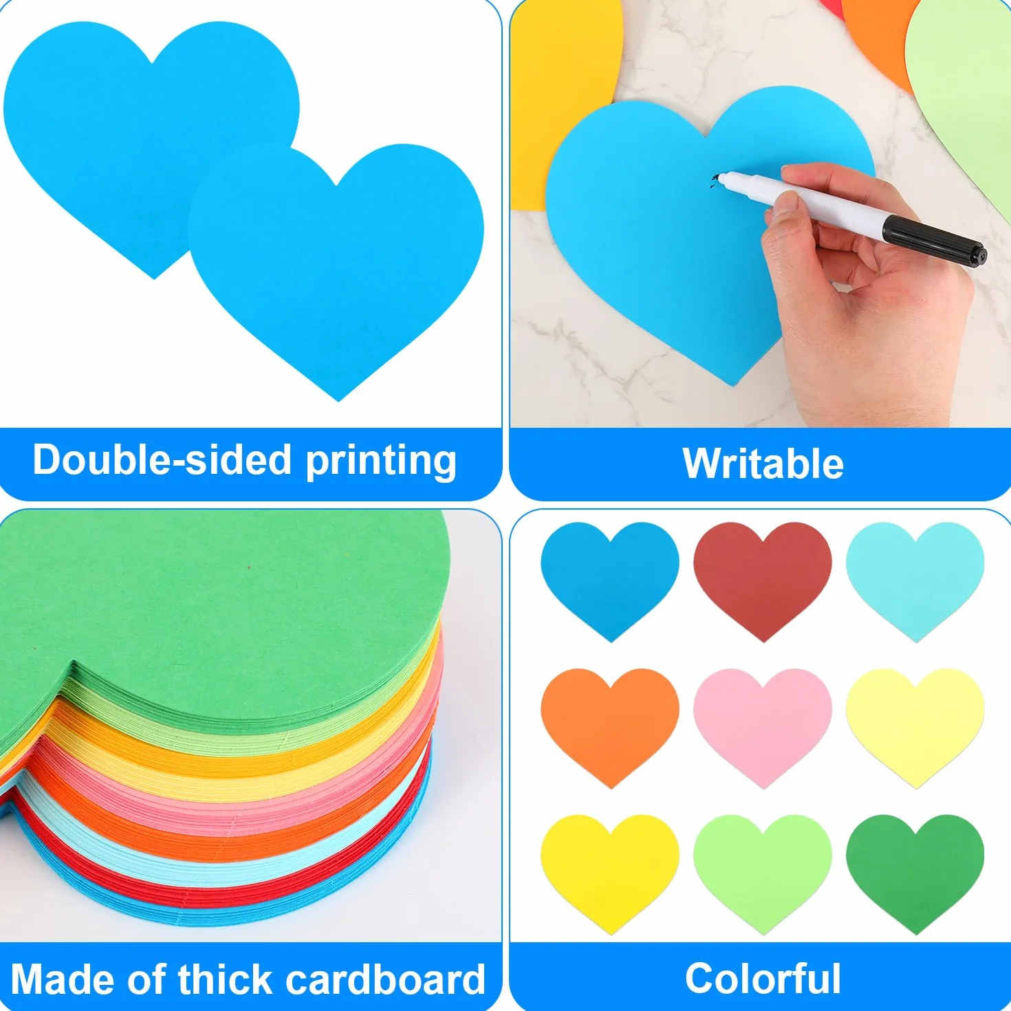 Cœurs Papier Découpés 144pcs Forme Amour 9 Couleurs Carton Grands Die-Cuts Décorations Saint-Valentin