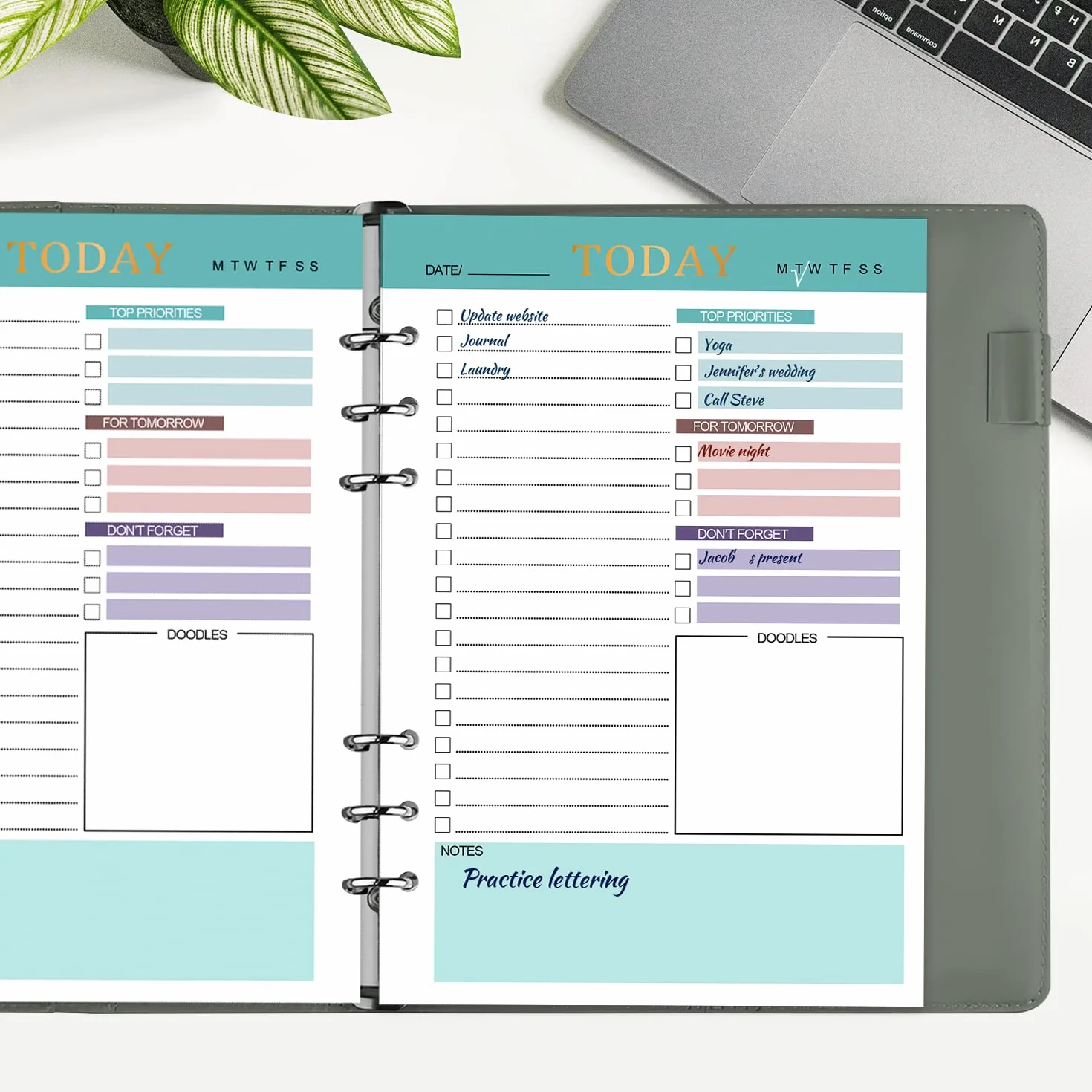 A5 Rechargeable Daily Planner 3 Paquets 150 Feuilles To Do List Non Daté Vert