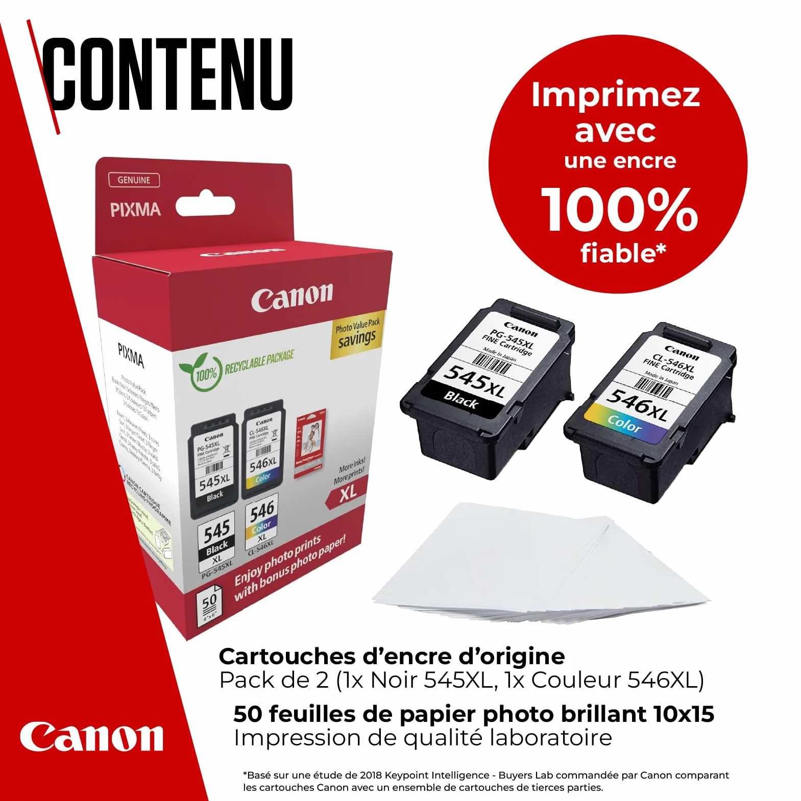 Canon PG-545XL CL-546XL Lot de 2 Cartouches d'encre Haut rendement Couleurs Noir Papier Photo 10x15cm