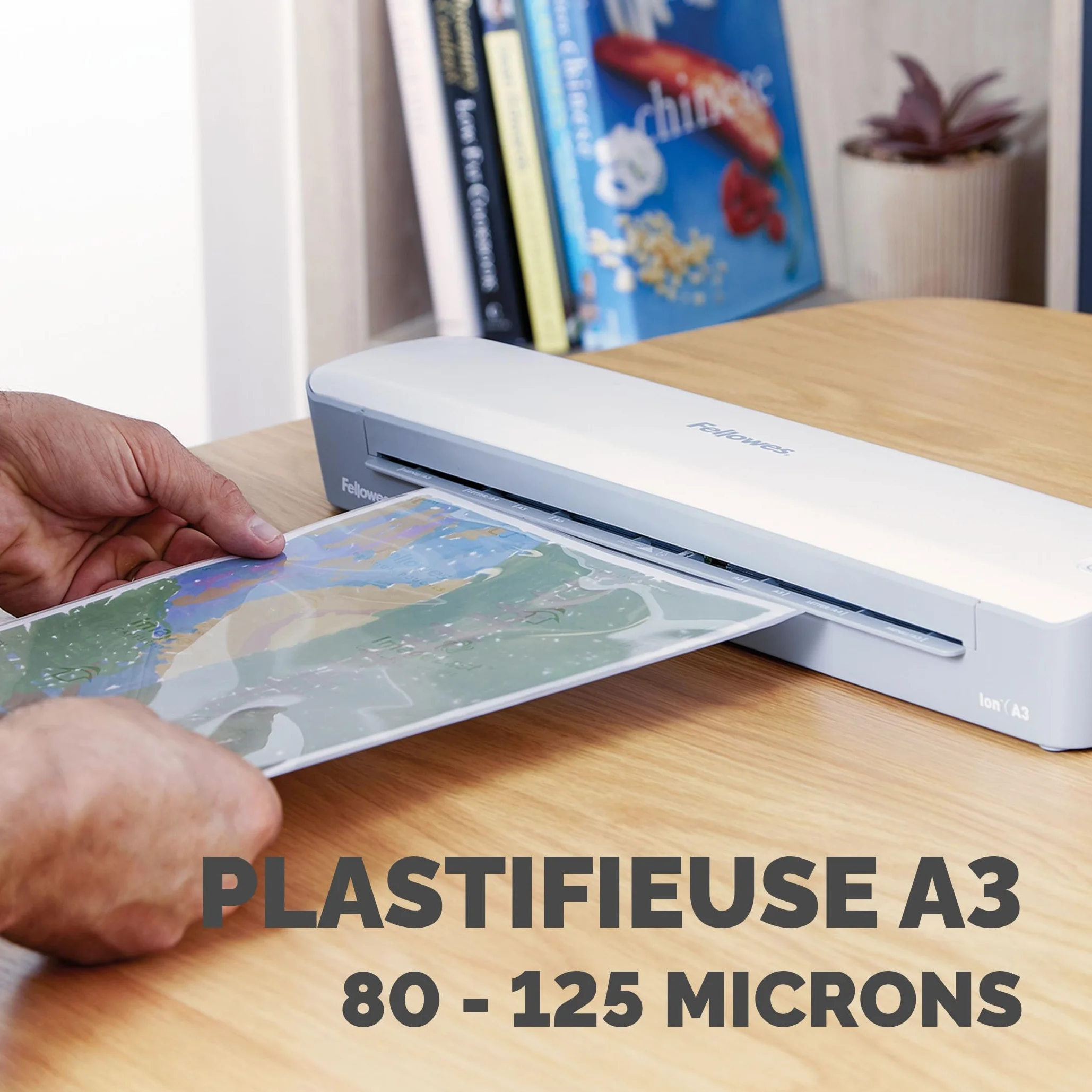 Fellowes Plastifieuse Ion A3 80-125 microns 30 cm/min temps de chauffe 4 minutes avec 10 pochettes