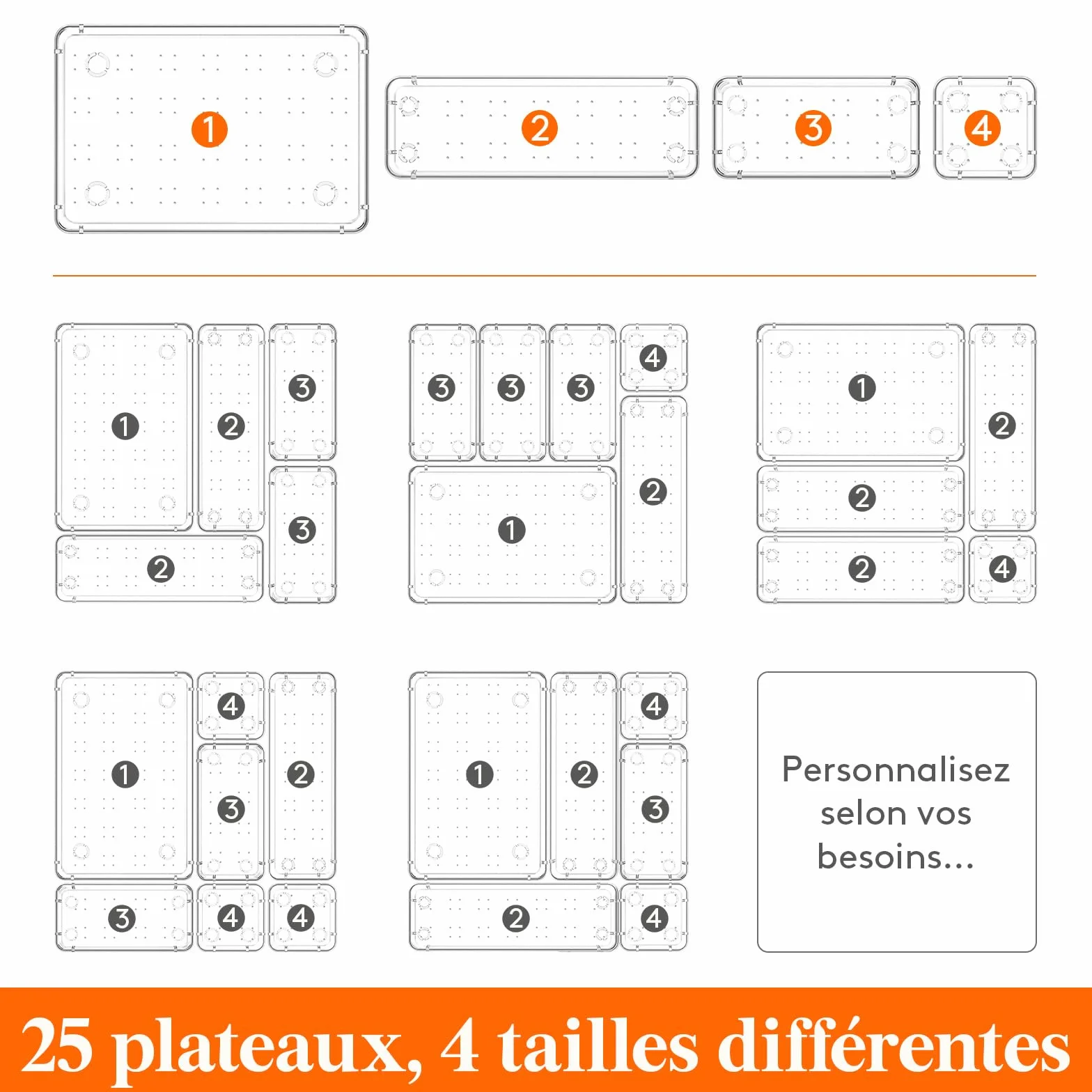 Lifewit Lot de 25 Organisateurs de Tiroirs Transparent, Rangement Diviseur Plateau pour Papeterie Maquillage Bijoux