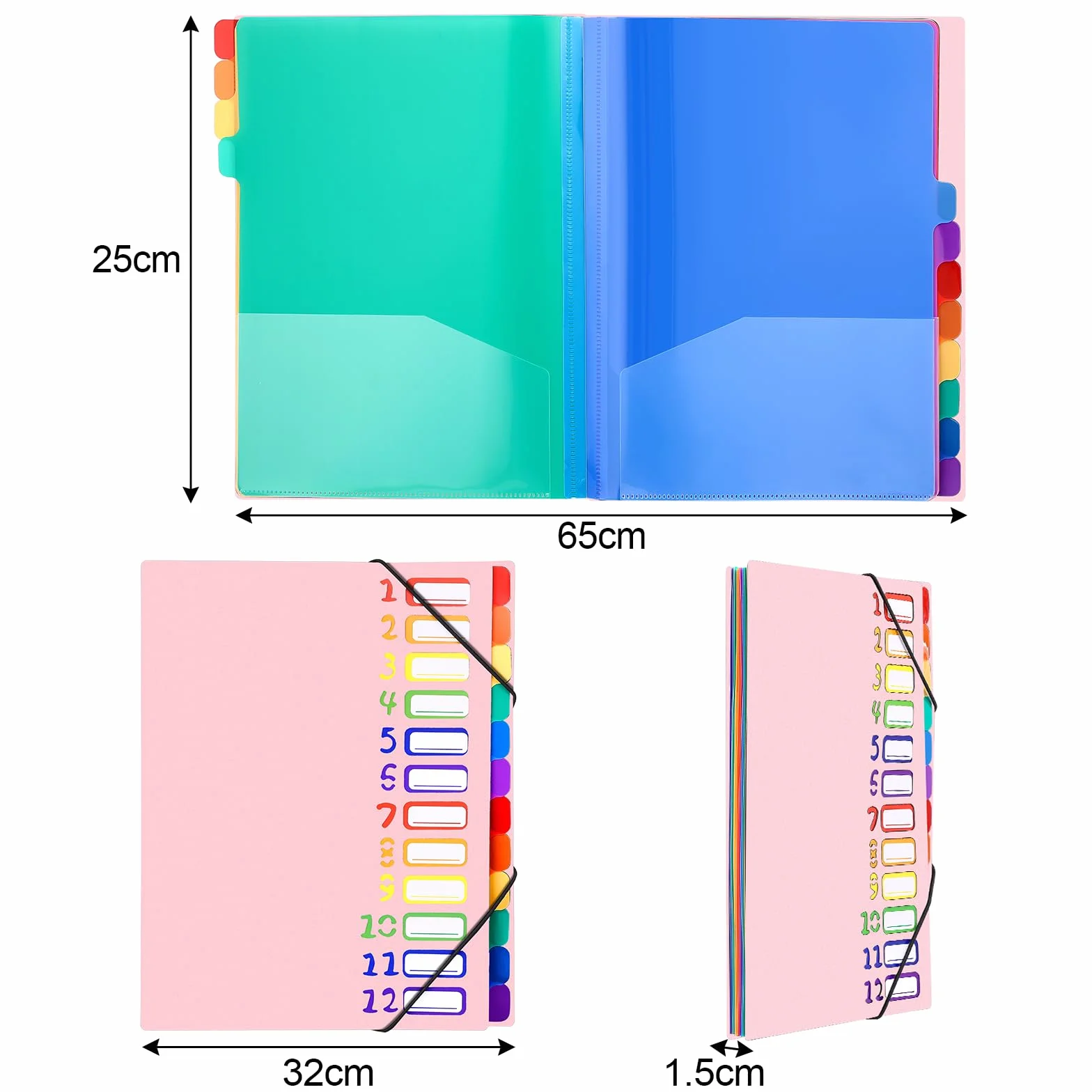 DESPOINA 12 Compartiments A4 Rangement Papier Administratif, Trieur Document Pochette en Papier, Organiseur 180° Lay-Flat avec Bande Élastique (Rose)