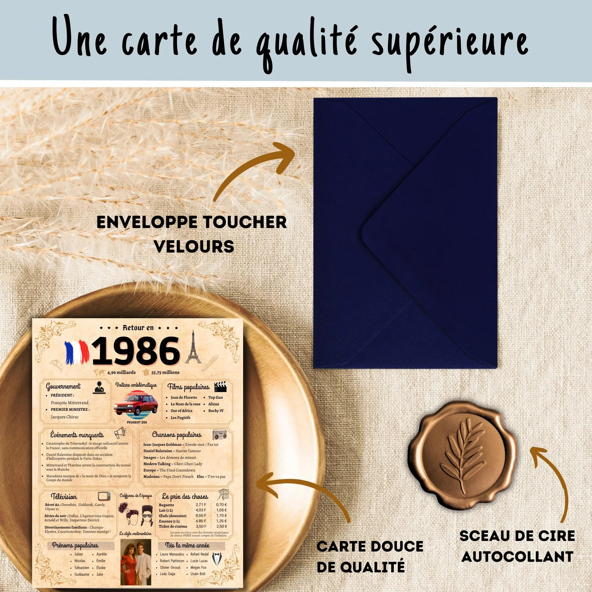 Carte Anniversaire 40 Ans Originale avec Enveloppe et Sceau de Cire - Idée Cadeau Humour Homme Femme Couple Retour en 1986